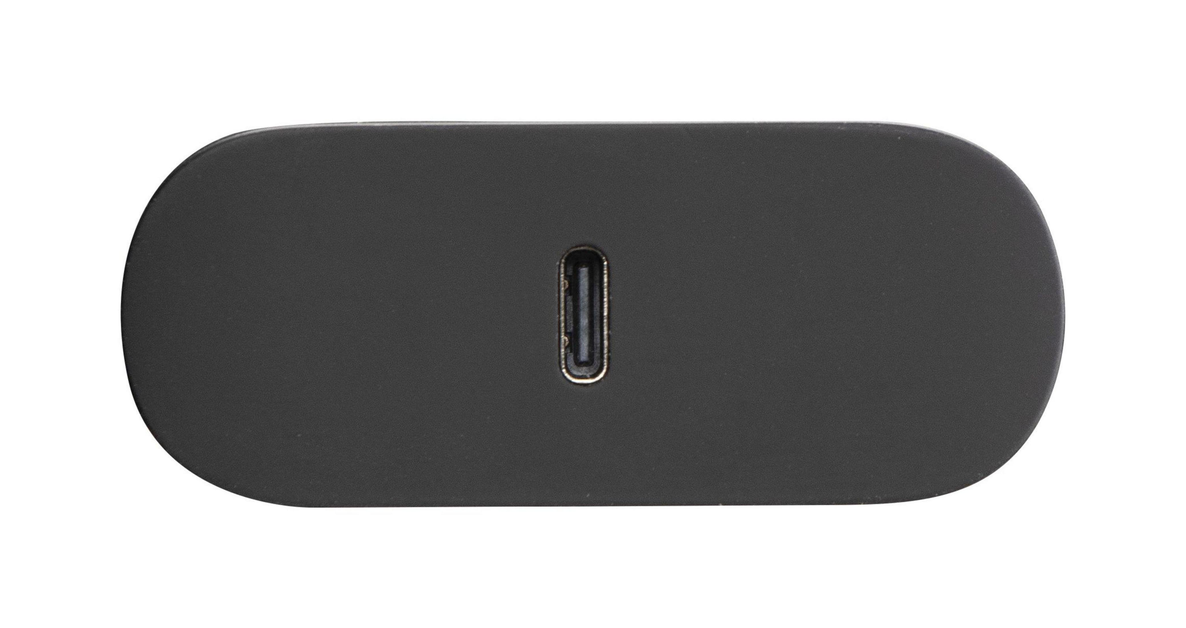 Ein schwarzer, oval geformter USB-C-Anschluss.