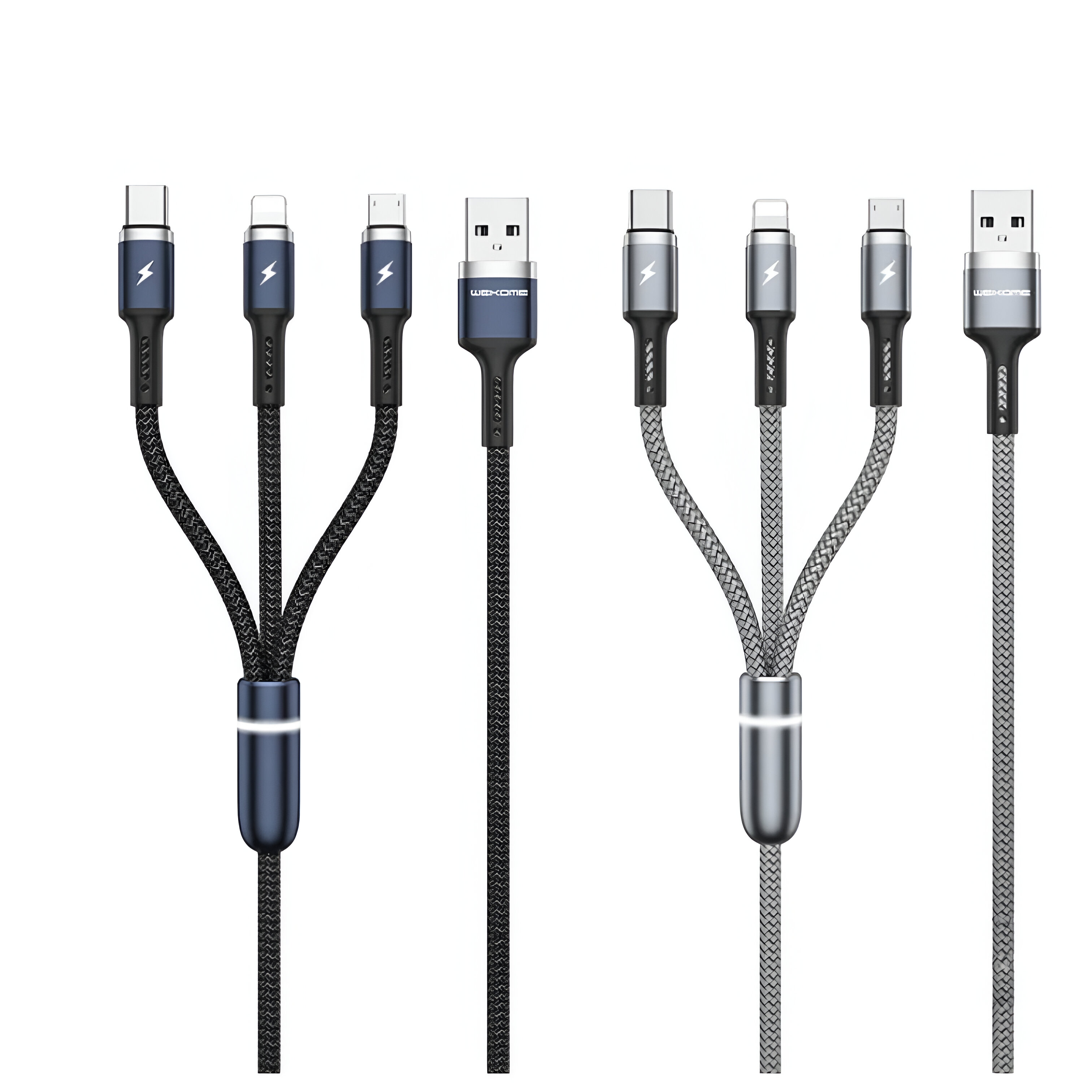 Variedad de cables de carga con múltiples conectores para varios dispositivos.