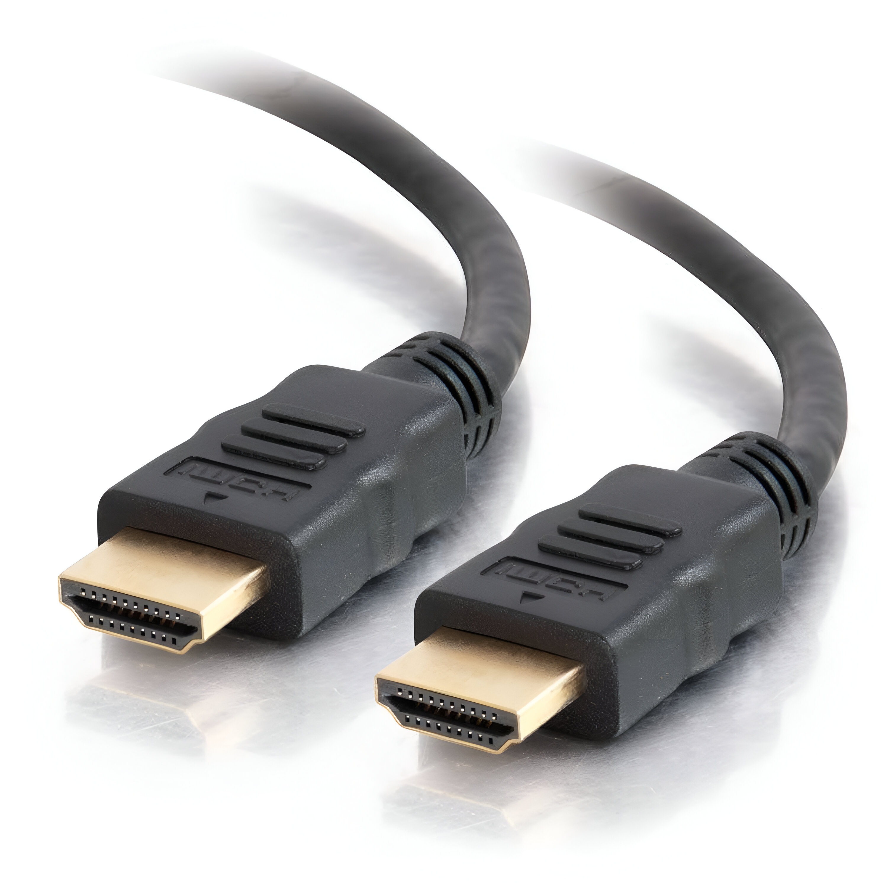 Dos cables HDMI negros con conectores dorados.