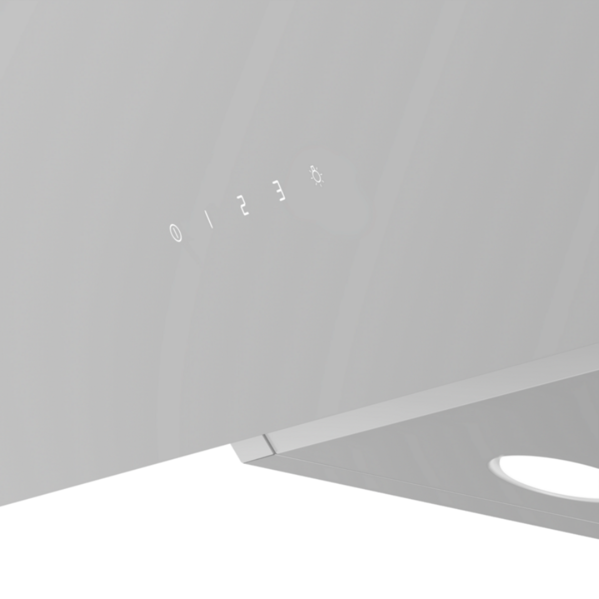 Gros plan d'une surface gris clair avec les chiffres 0, 1, 2, 3 et un symbole de lumière.