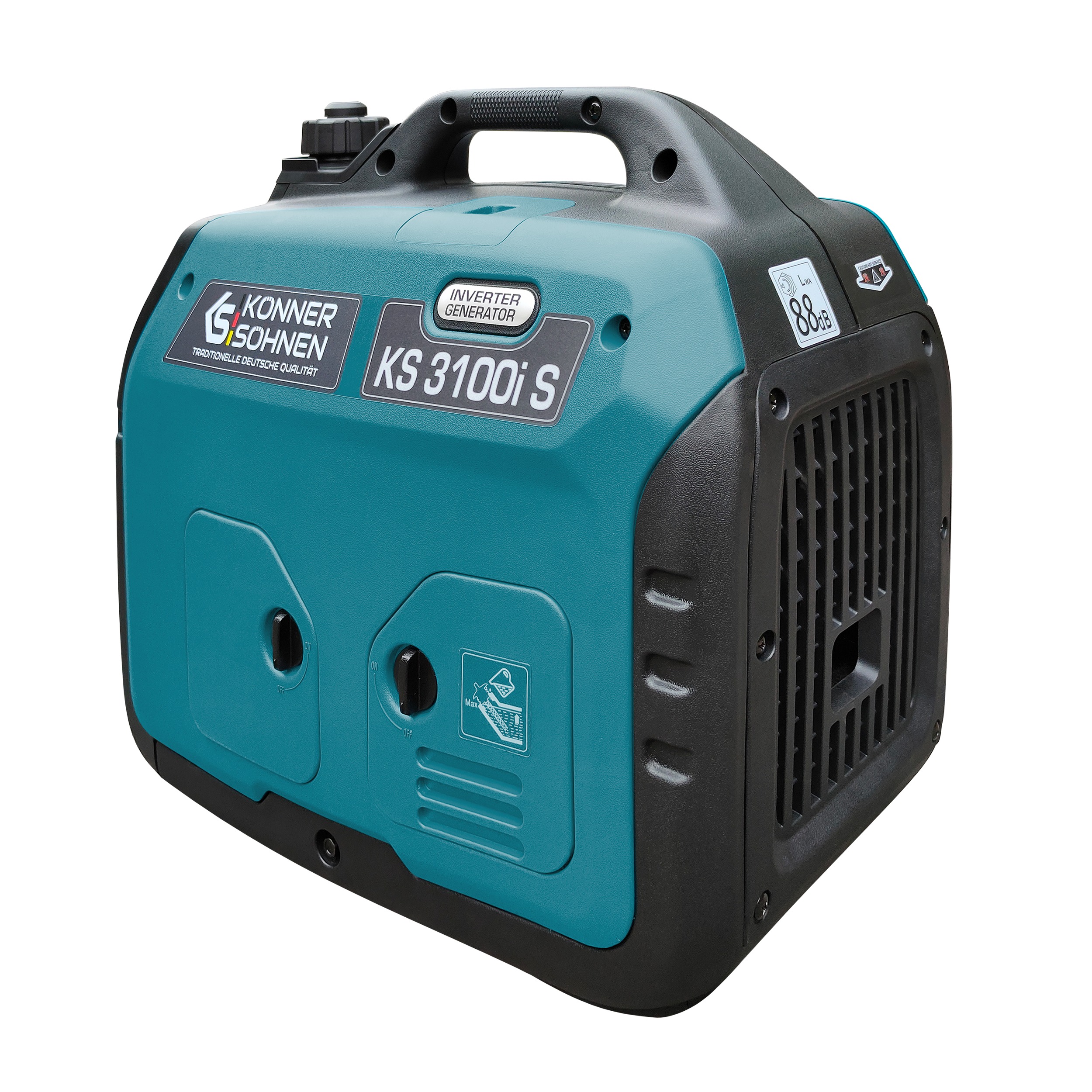 Niebiesko-czarny generator przenośny z marką "Konner & Sohnen".