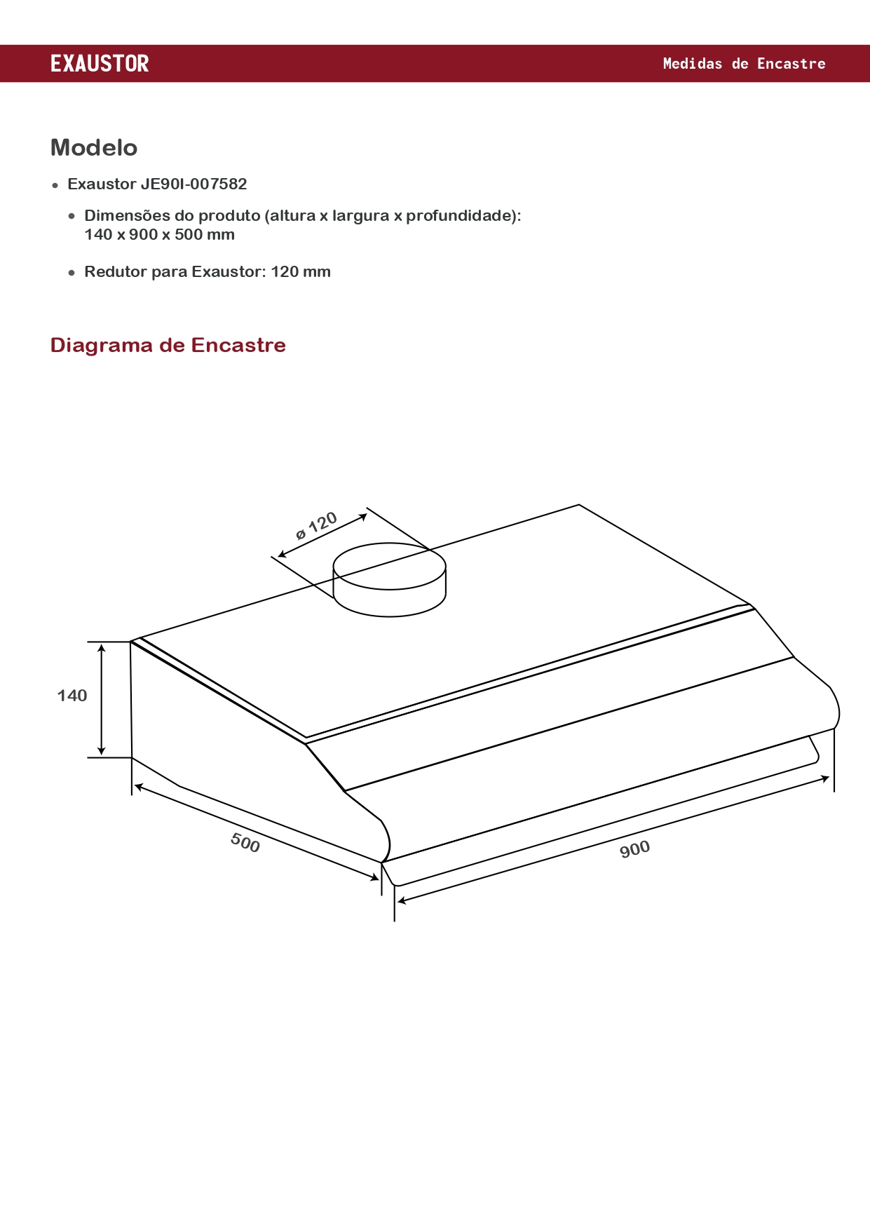Un dibujo técnico de una campana extractora con dimensiones en mm. El dibujo es en blanco y negro.