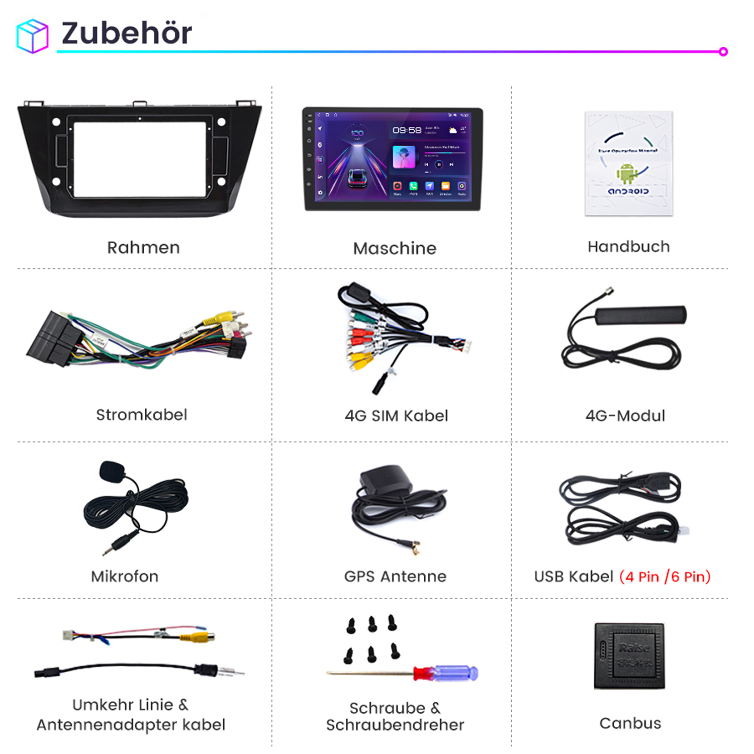 Verschiedenes Zubehör für Auto-Multimedia: Rahmen, Maschine, Kabel, Antennen usw.