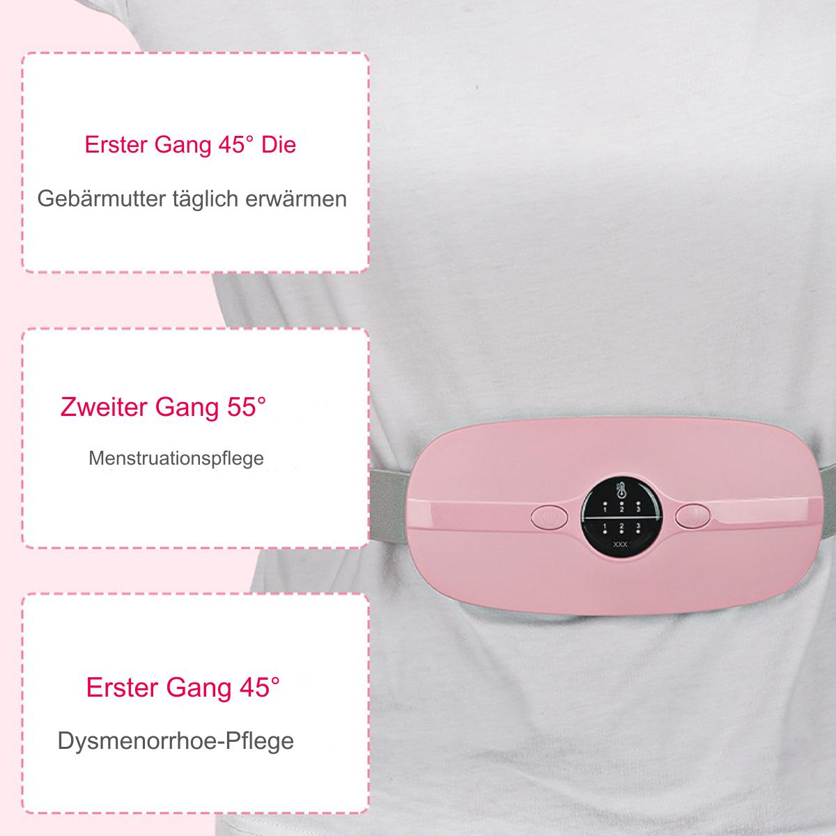 Rosa, tragbares Gerät mit Textbeschreibungen. Weißer Hintergrund. Details zu verschiedenen Wärmestufen.