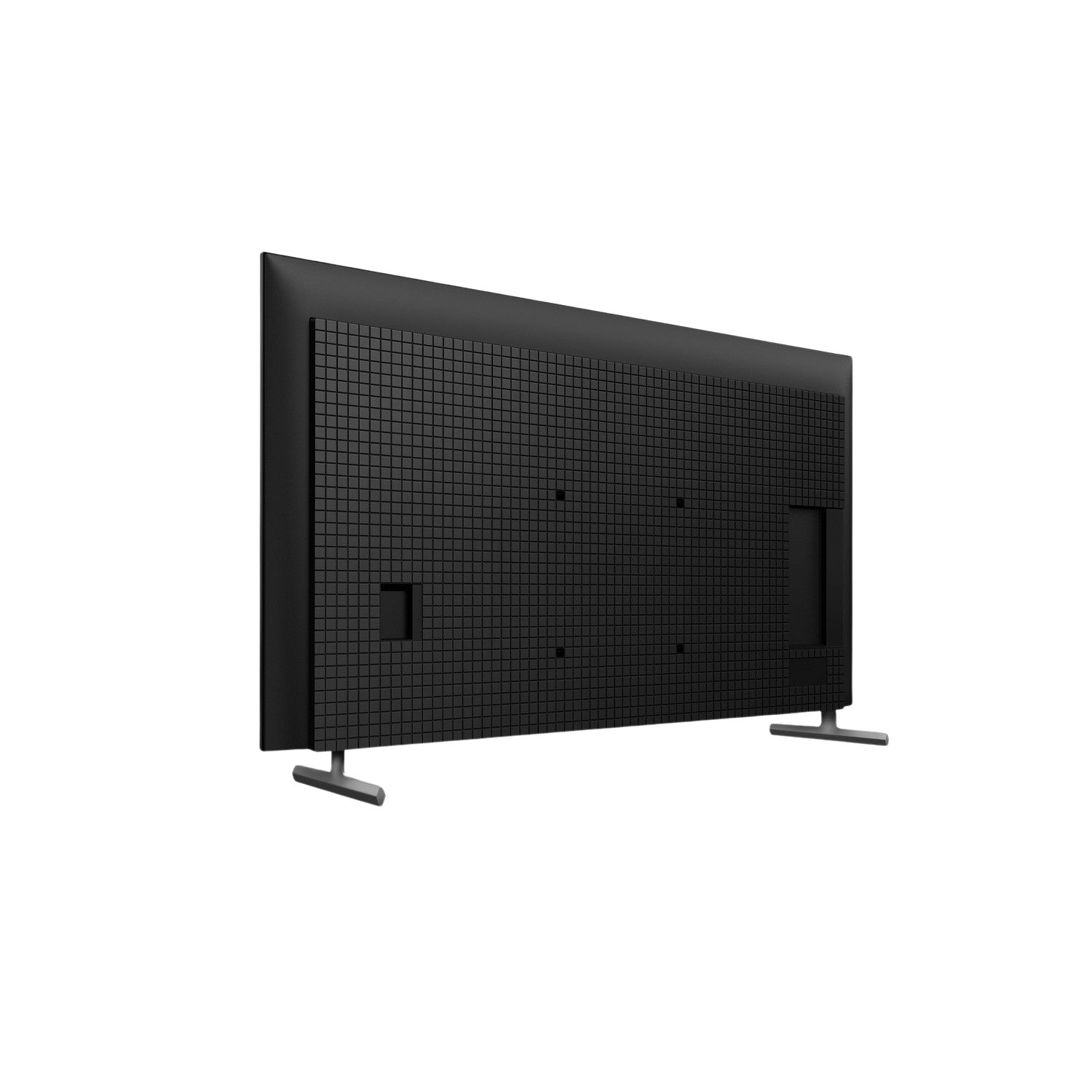 Il retro di una TV nera. Ha una trama a griglia e varie porte. Lo sfondo è nero.
