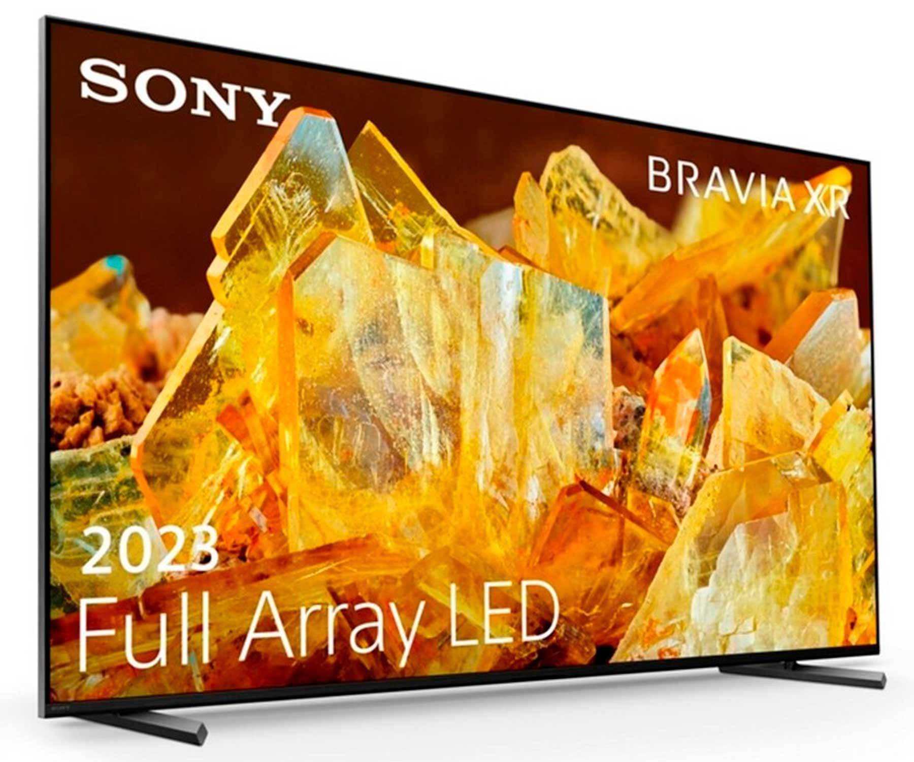 Telewizor Sony Bravia XR z żółtym kryształowym wzorem na pierwszym planie.
