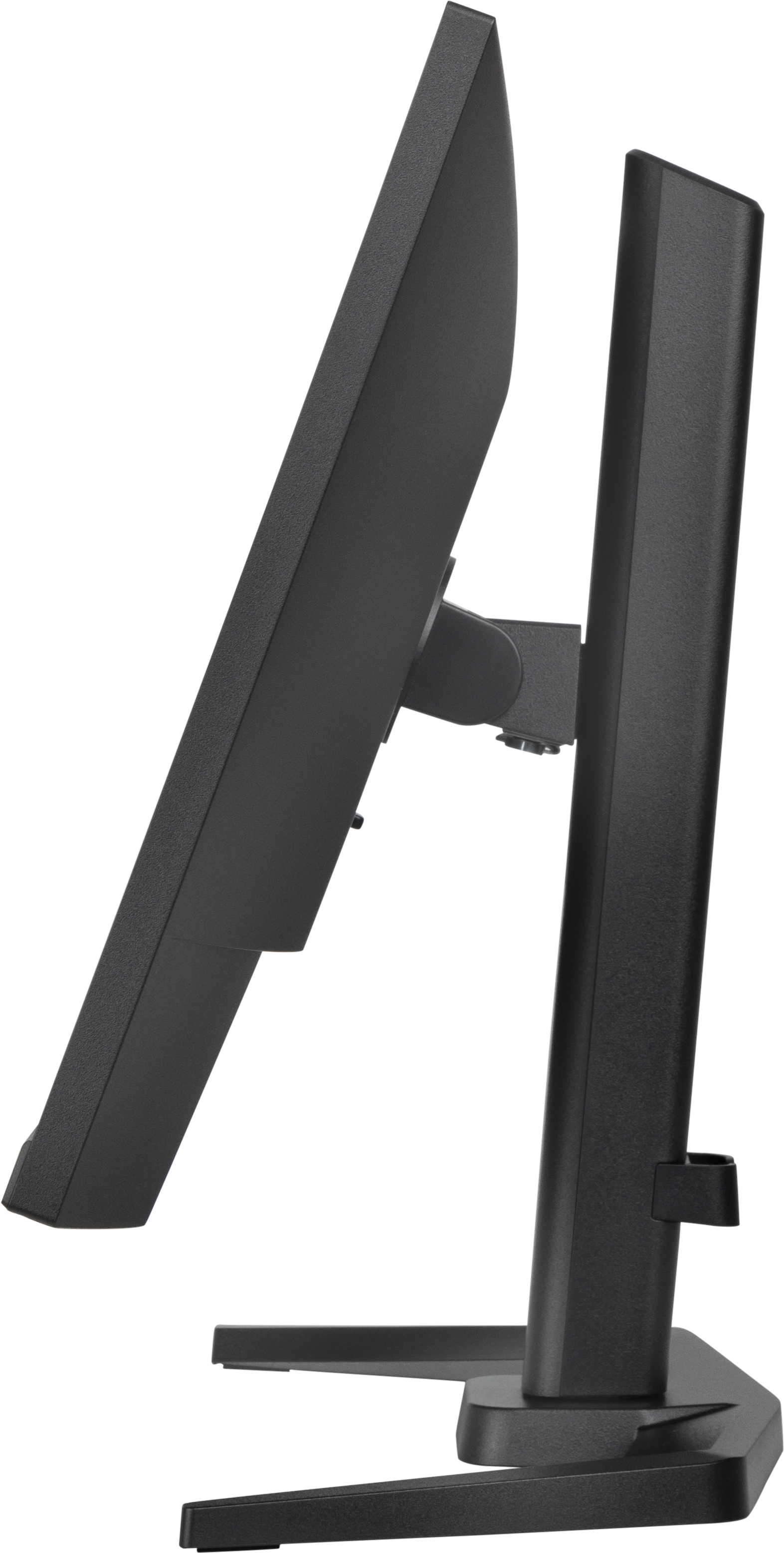 Black computer monitor from a side view.