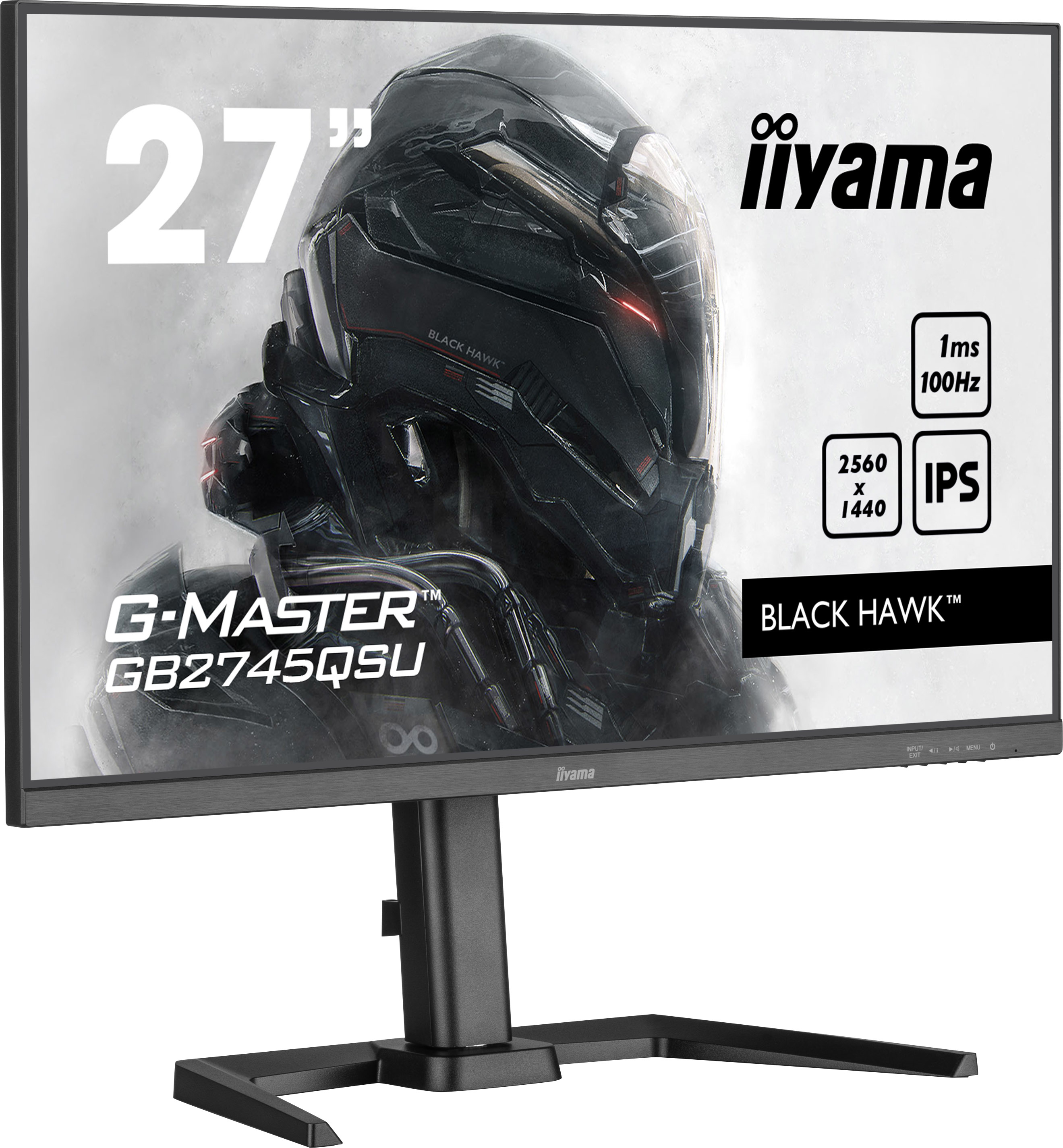 Monitor iiyama de 27", serie Black Hawk, panel IPS, 100Hz, resolución 2560x1440.
