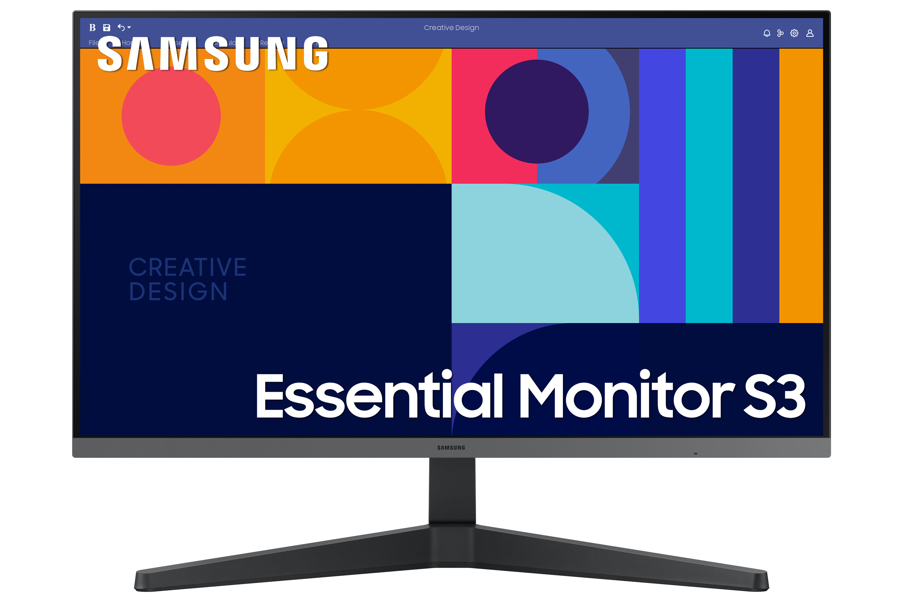 Un monitor per computer con il logo Samsung e il testo "Essential Monitor S3".