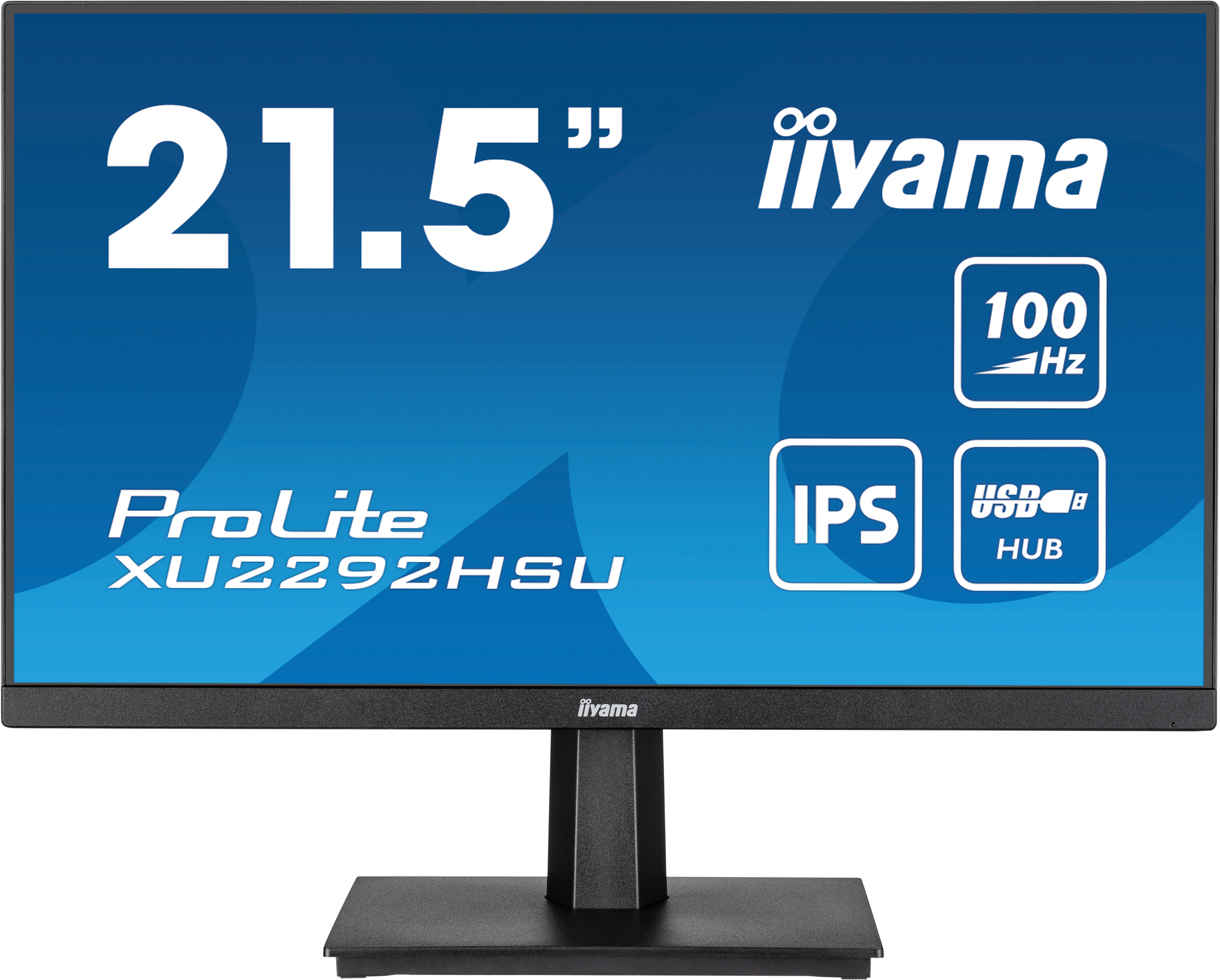 Monitor iiyama ProLite 21,5 cala z tekstem, wyświetlający informacje o ekranie.