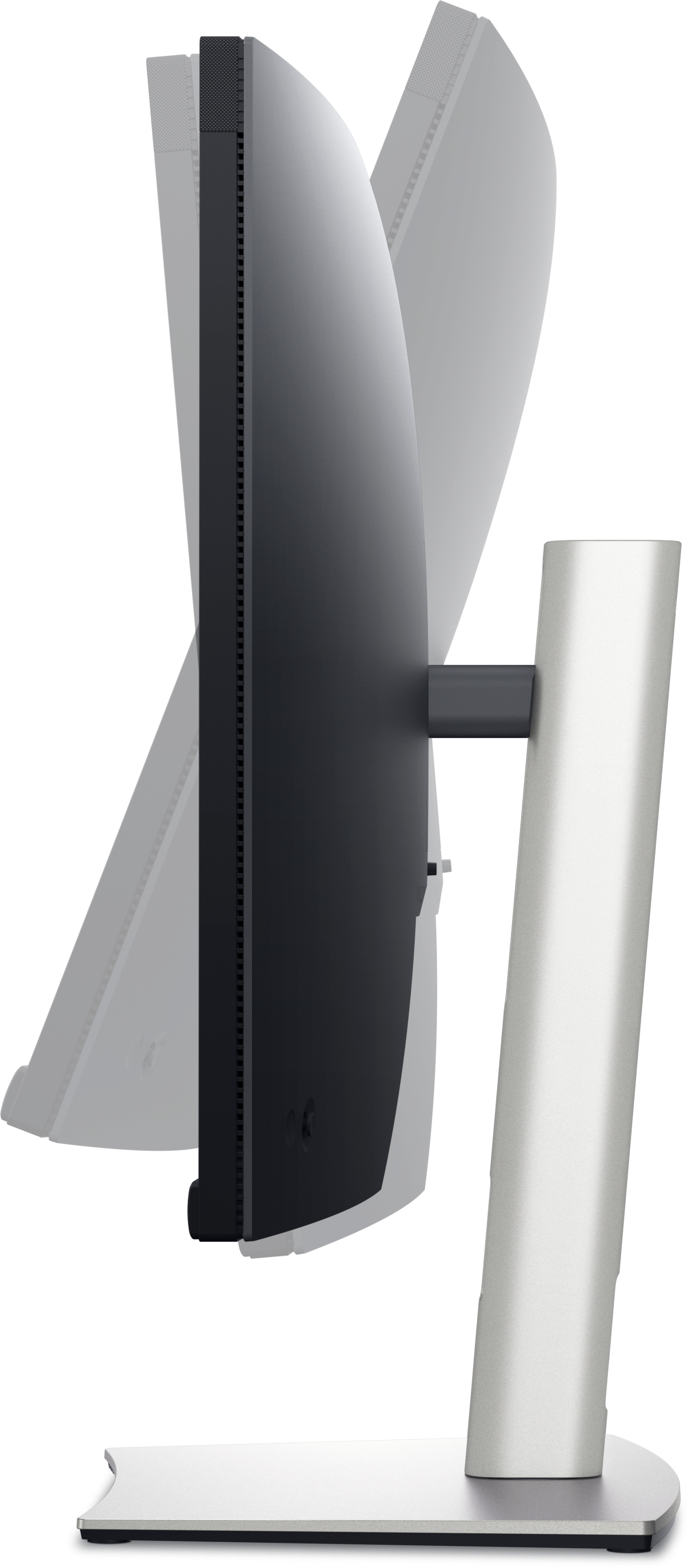 Een zijaanzicht van een computermonitor, met het scherm en de standaard.