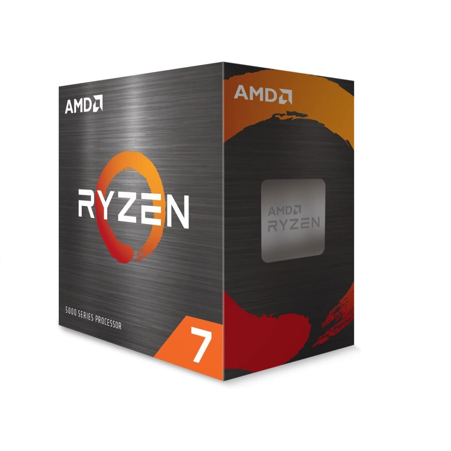 Scatola del processore AMD Ryzen 7 con design arancione e nero.
