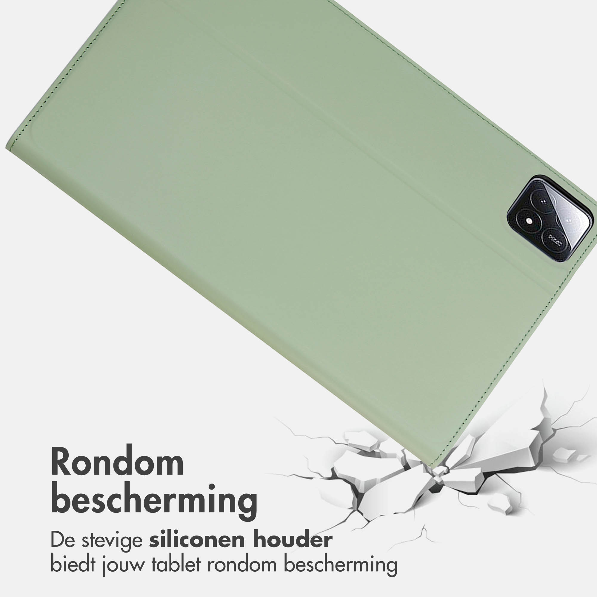 Lichtgroene tablethoes met een gebroken vloereffect.