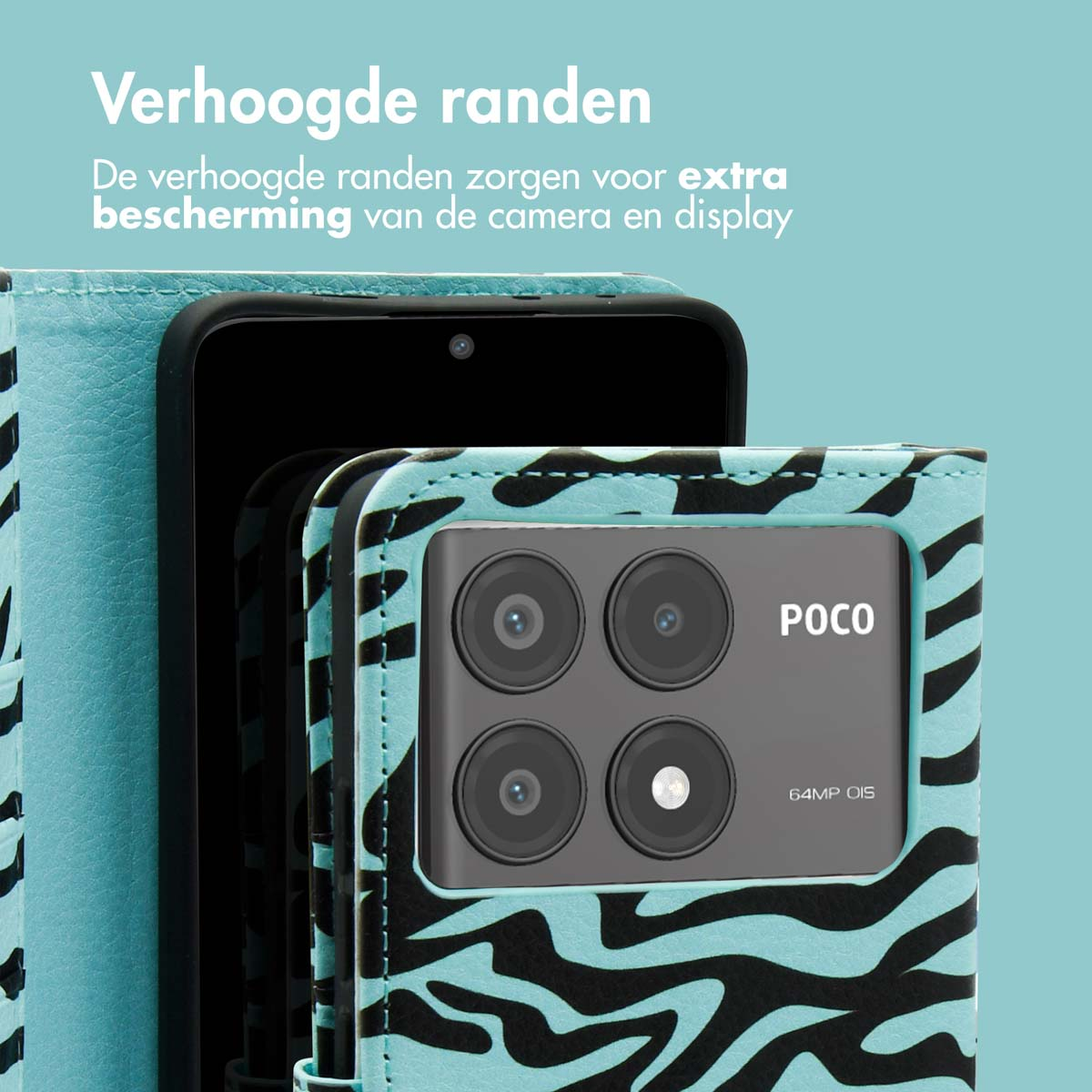 Telefoon in een hoesje met een zebrapatroon op de achterkant.