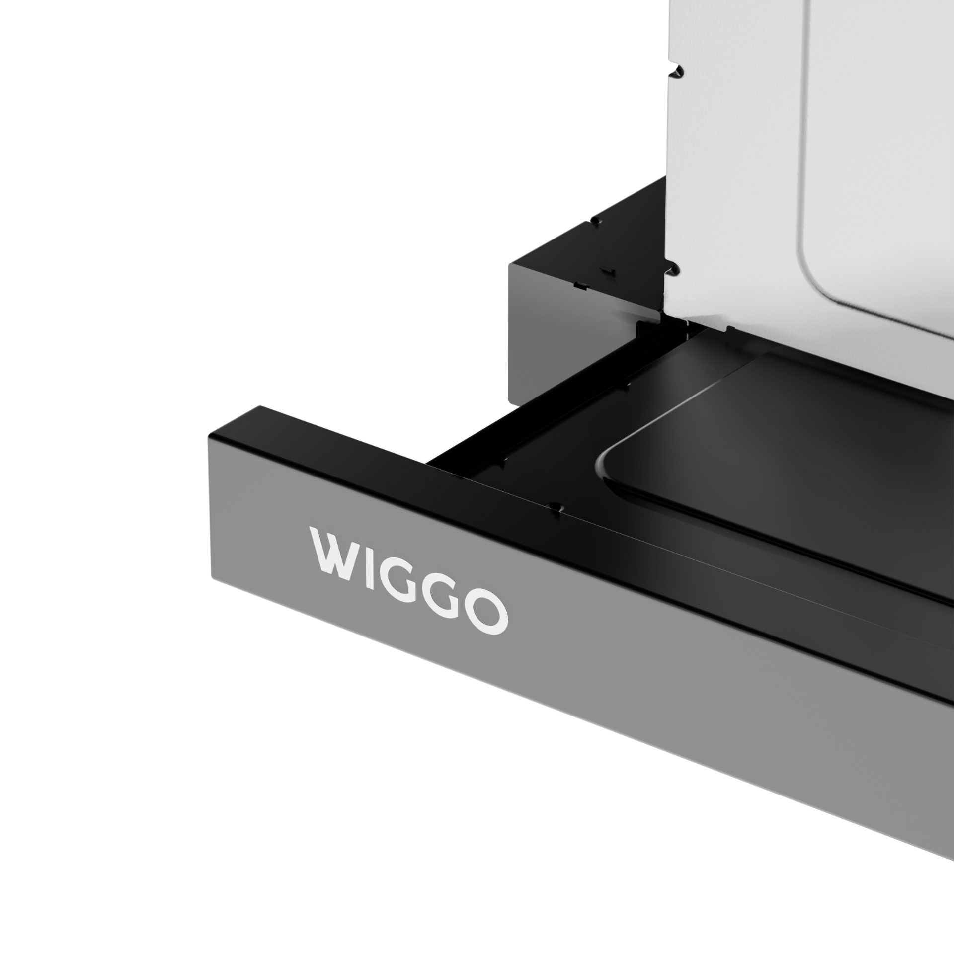 Schwarzer Sockel eines Küchengeräts mit dem Text 'WIGGO' in Weiß.