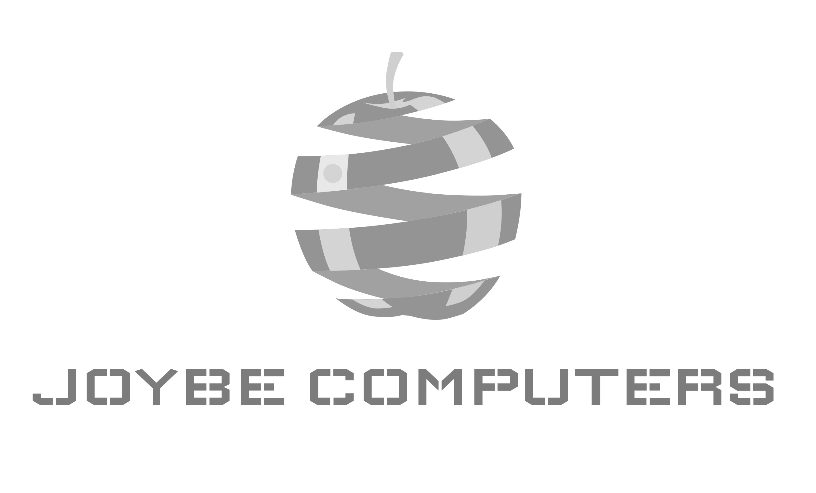Il logo Joybe Computers è una mela stilizzata con un design a buccia. Il nome del marchio è sotto in un font squadrato.