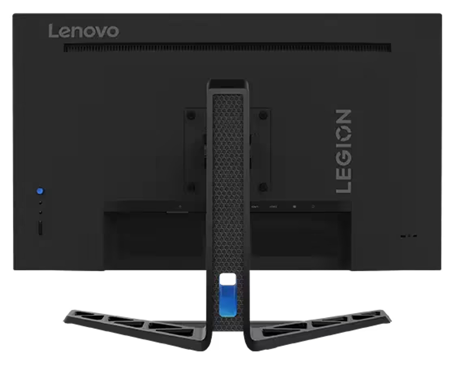 Tył czarnego monitora Lenovo z logo Legion.