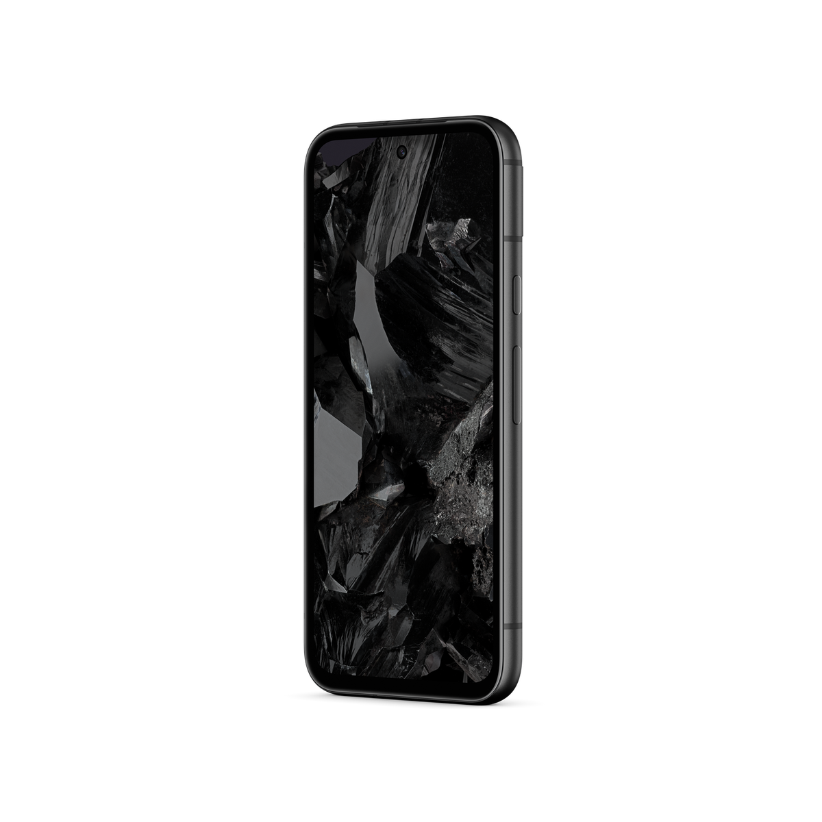 Czarny smartfon na czarnym tle. Ekran wyświetla ciemny, abstrakcyjny obraz.