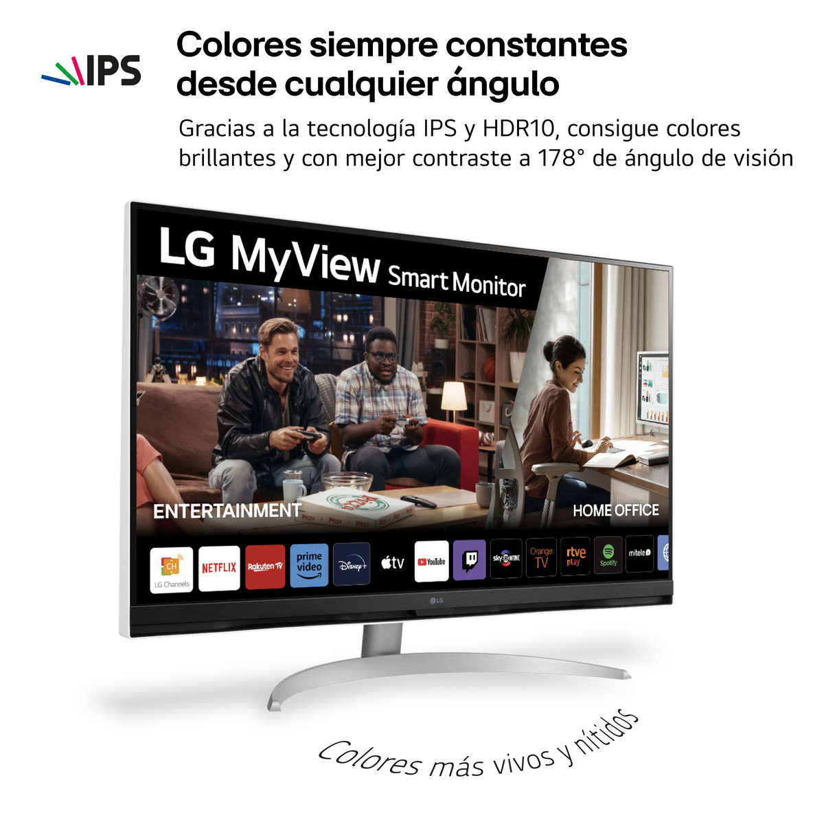 Monitor inteligente LG MyView, mostrando una escena con gente viendo TV.