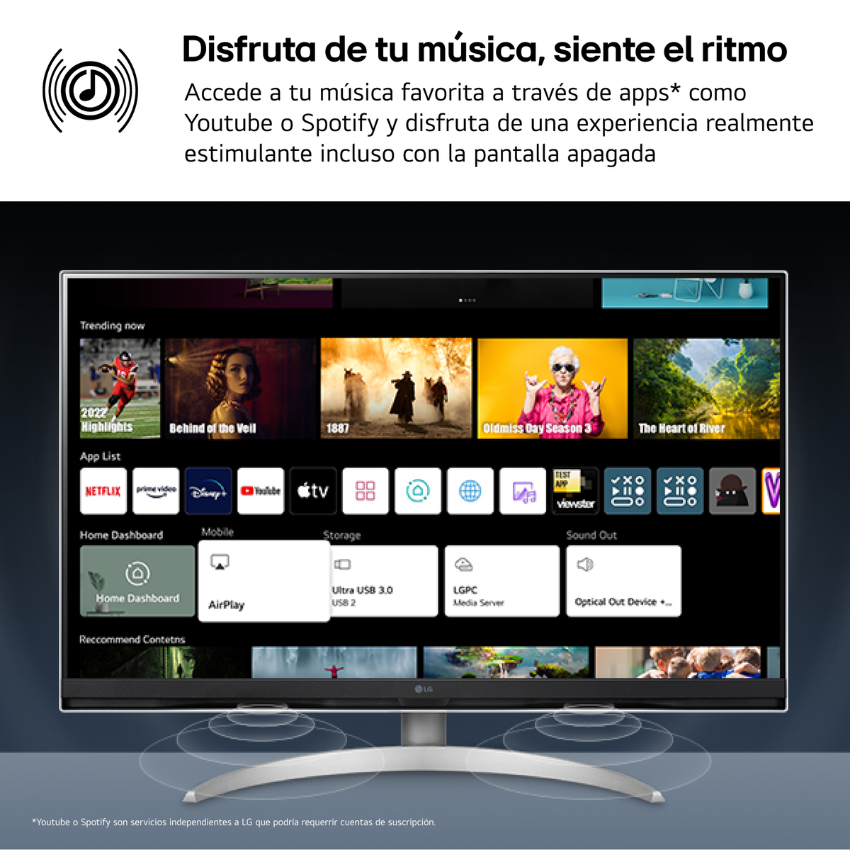Una pantalla de TV que muestra una interfaz de servicio de transmisión con múltiples iconos.