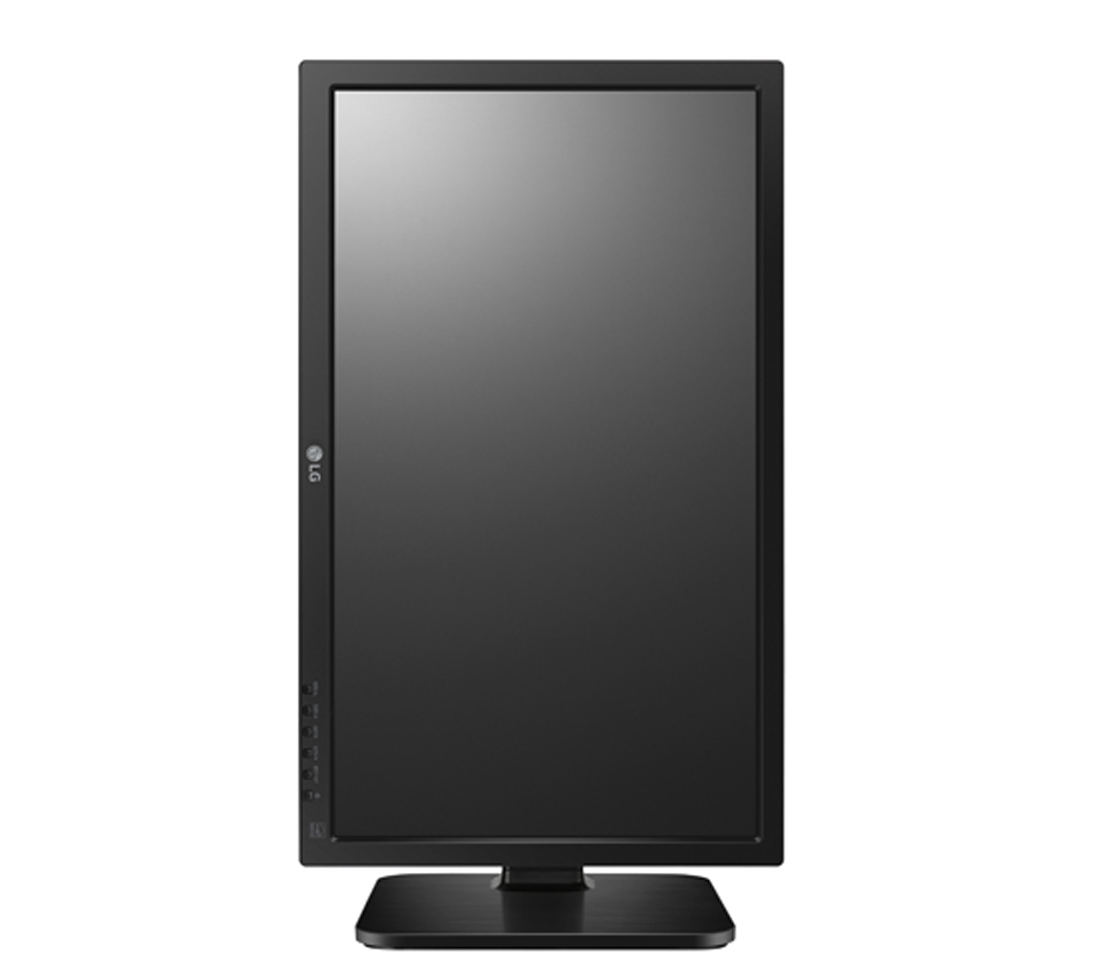 Monitor LG nero su sfondo bianco. Lo schermo è scuro.