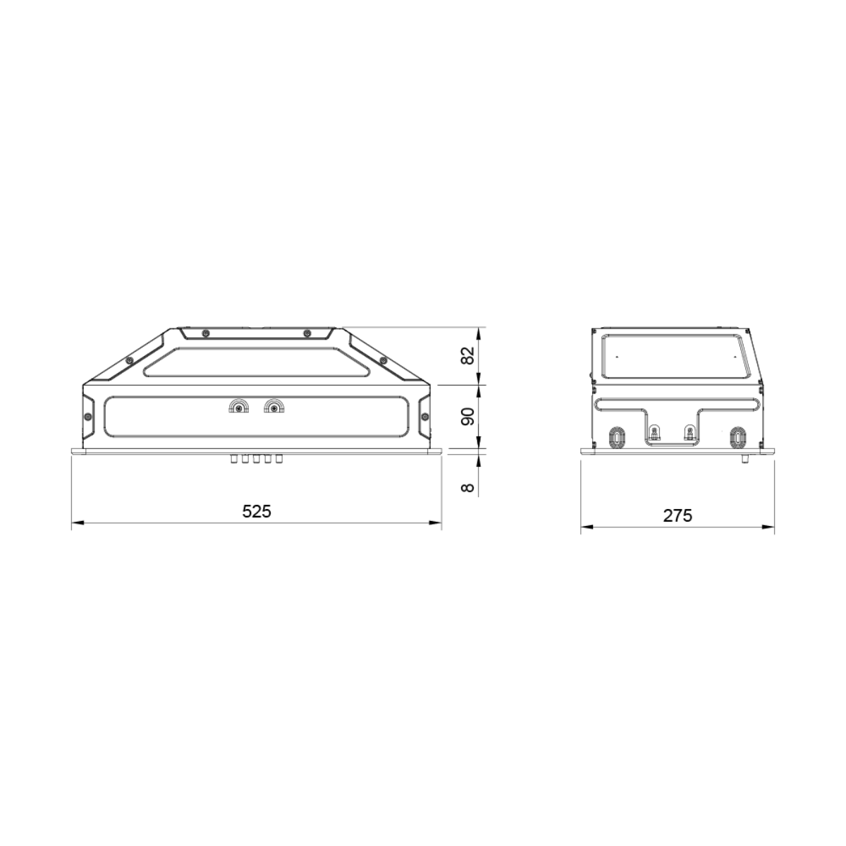 Dessin technique avec dimensions d'un article. L'article est rectangulaire.