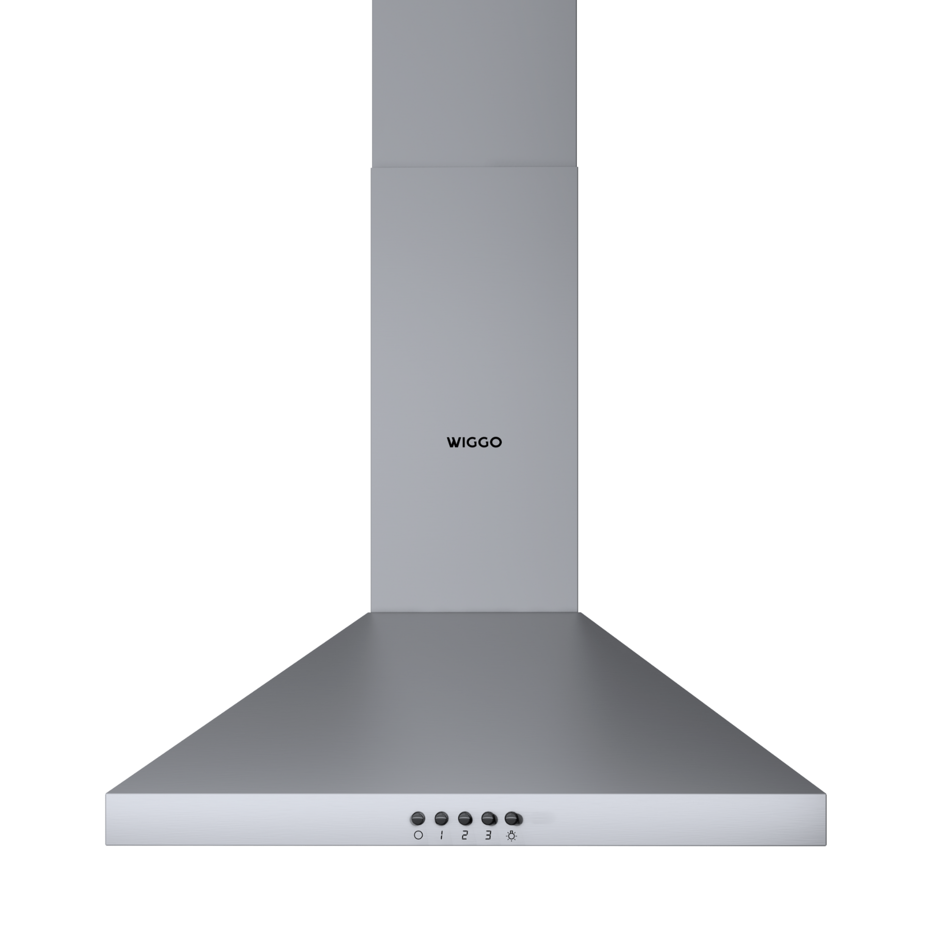 Silver kitchen range hood with 'WIGGO' logo and control buttons.