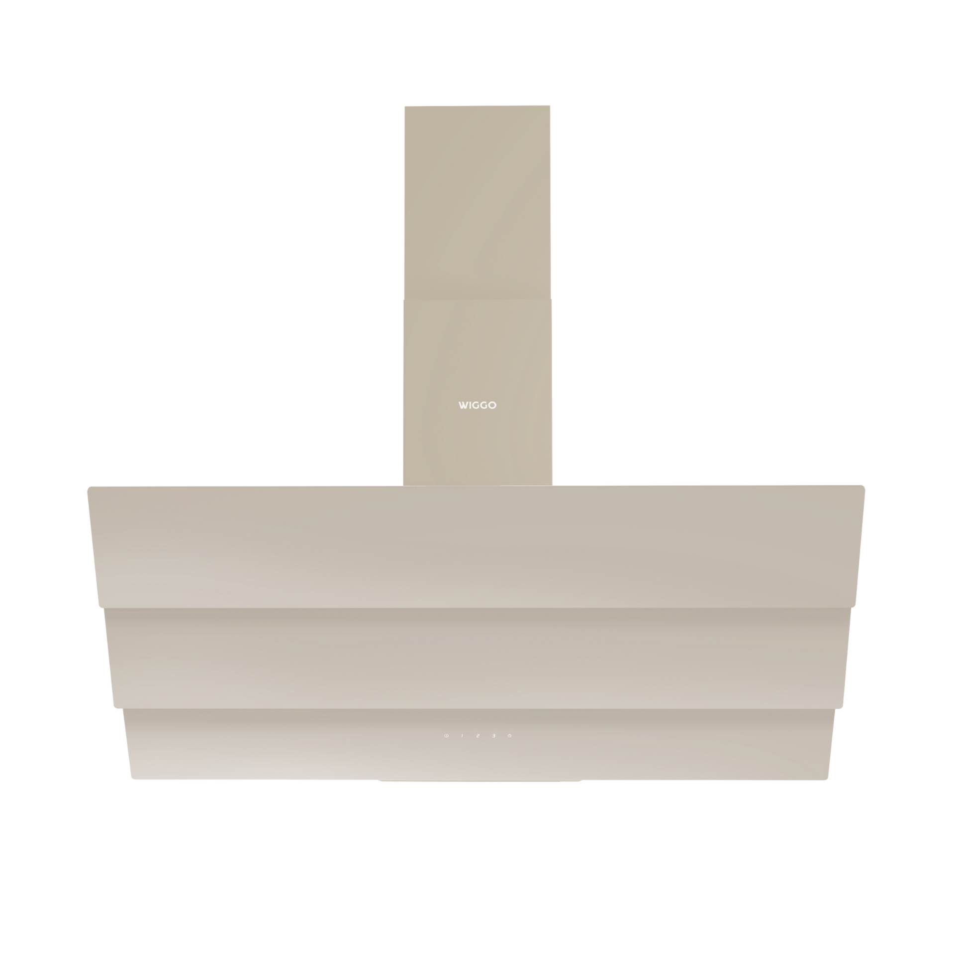 Une hotte de cuisine beige avec le logo WIGGO. Elle a un design incliné avec trois niveaux.