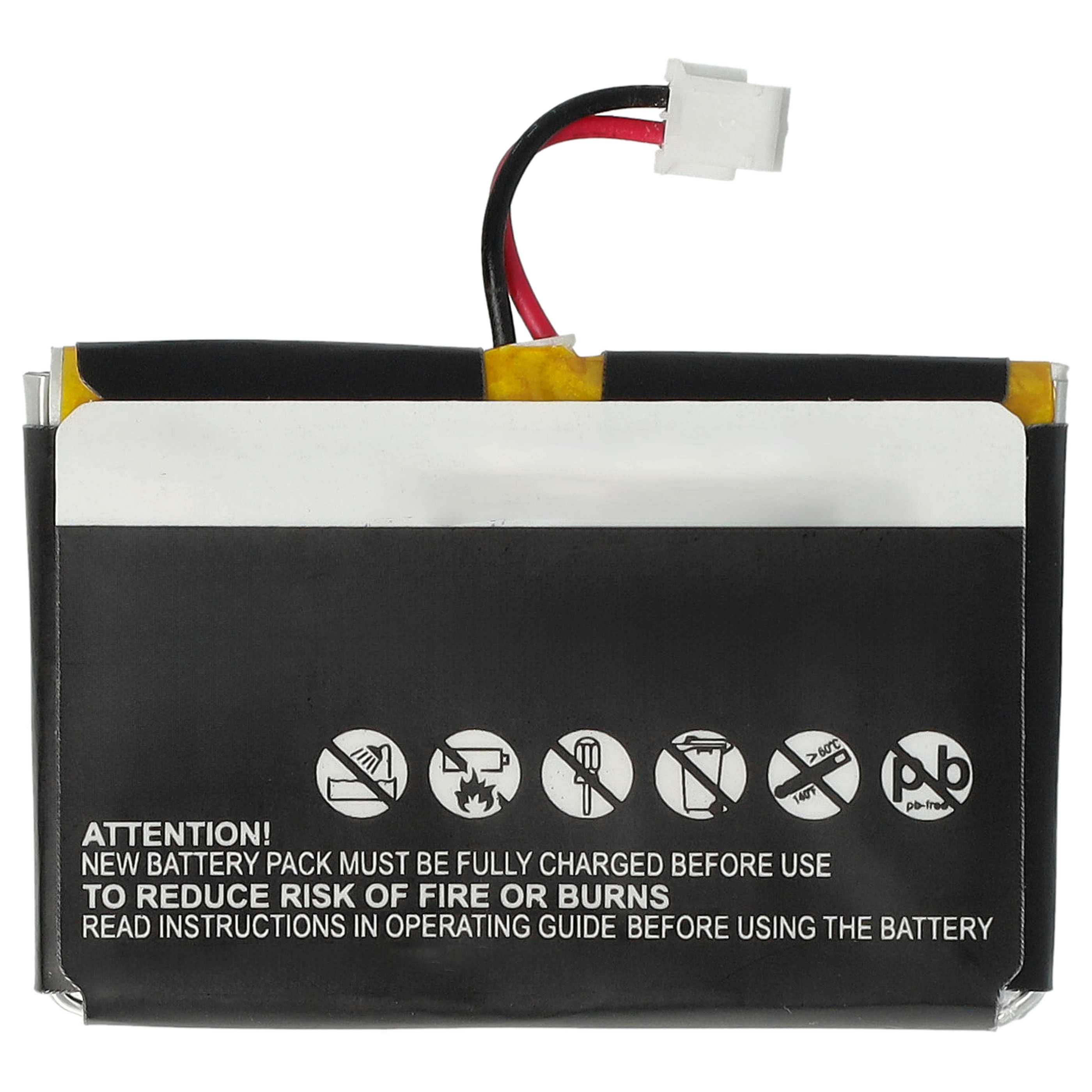Schwarz-gelbes Akku-Pack mit weißem Etikett, roten und schwarzen Drähten und weißem Stecker.