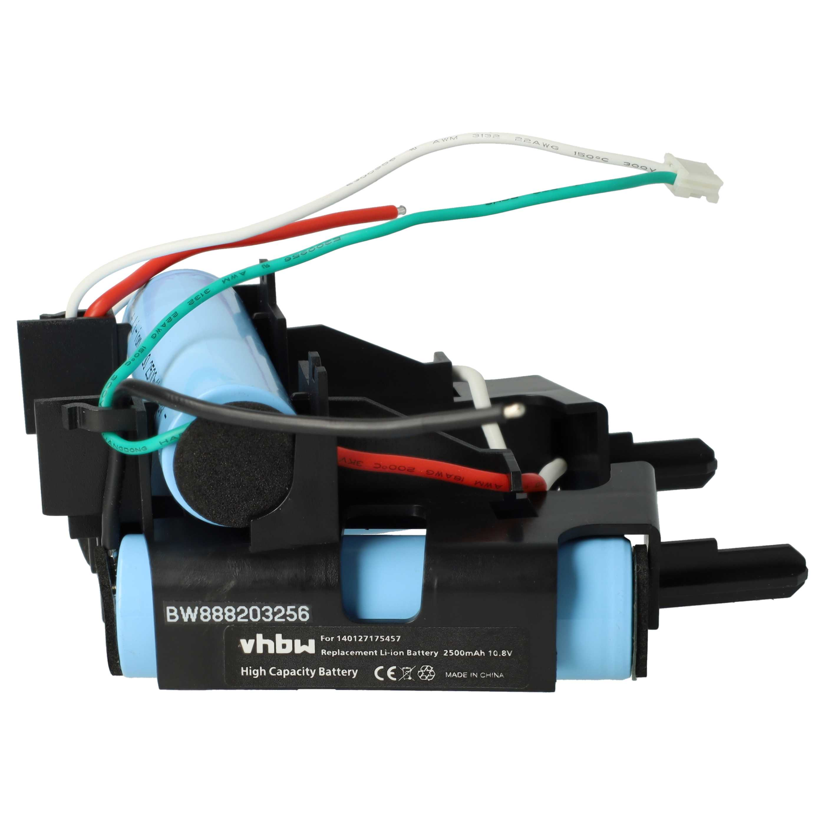Lithium-Ionen-Akkupack. Schwarze und blaue Komponenten. Drähte, Stecker oben.