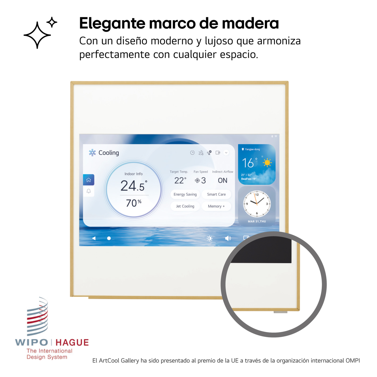 Panel de control de hogar inteligente con texto e inserción circular.