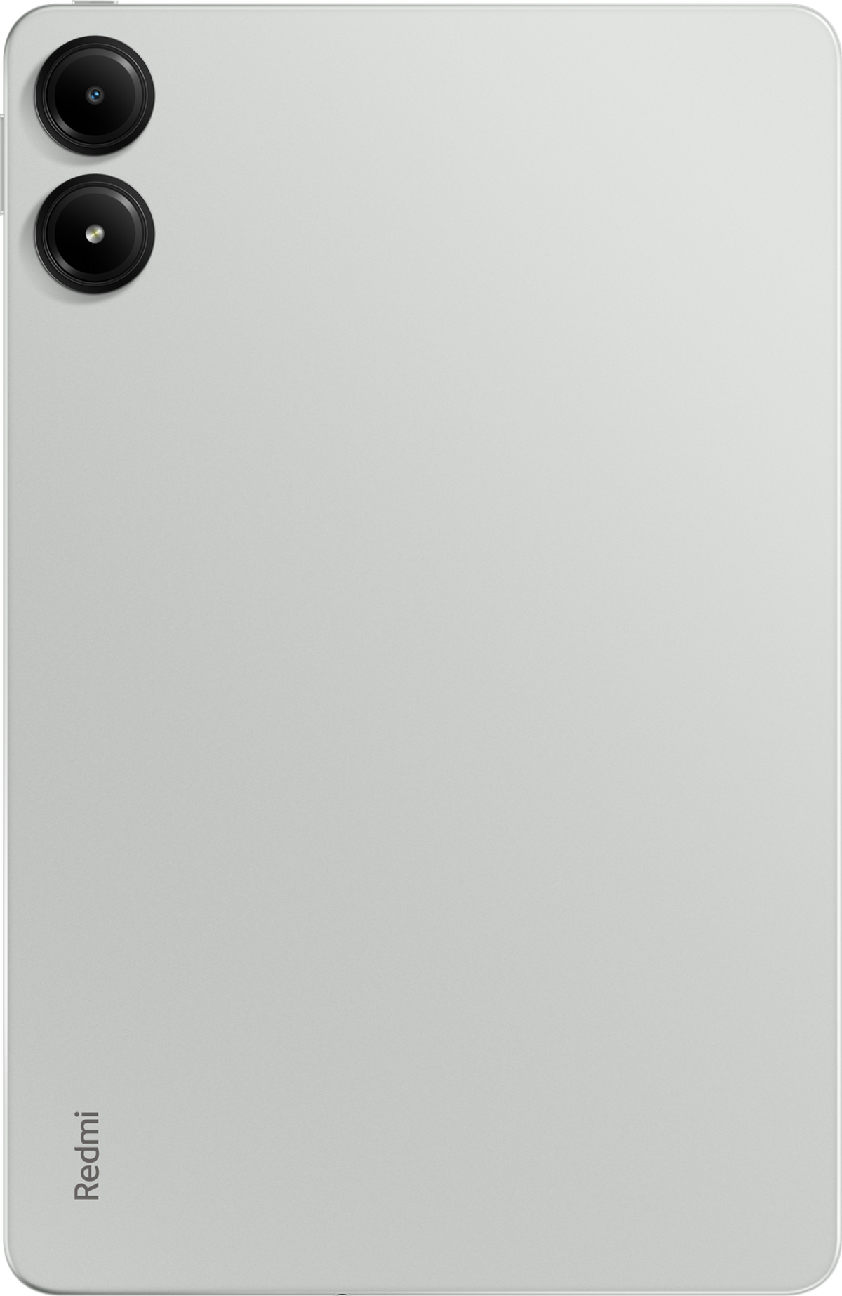Tył białego tabletu z dwoma aparatami. Logo Redmi na dole.