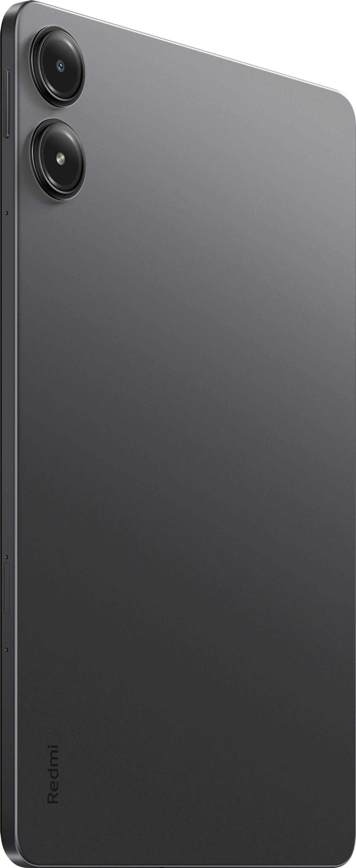 Ciemnoszary tablet z dwoma tylnymi aparatami, logo Redmi.