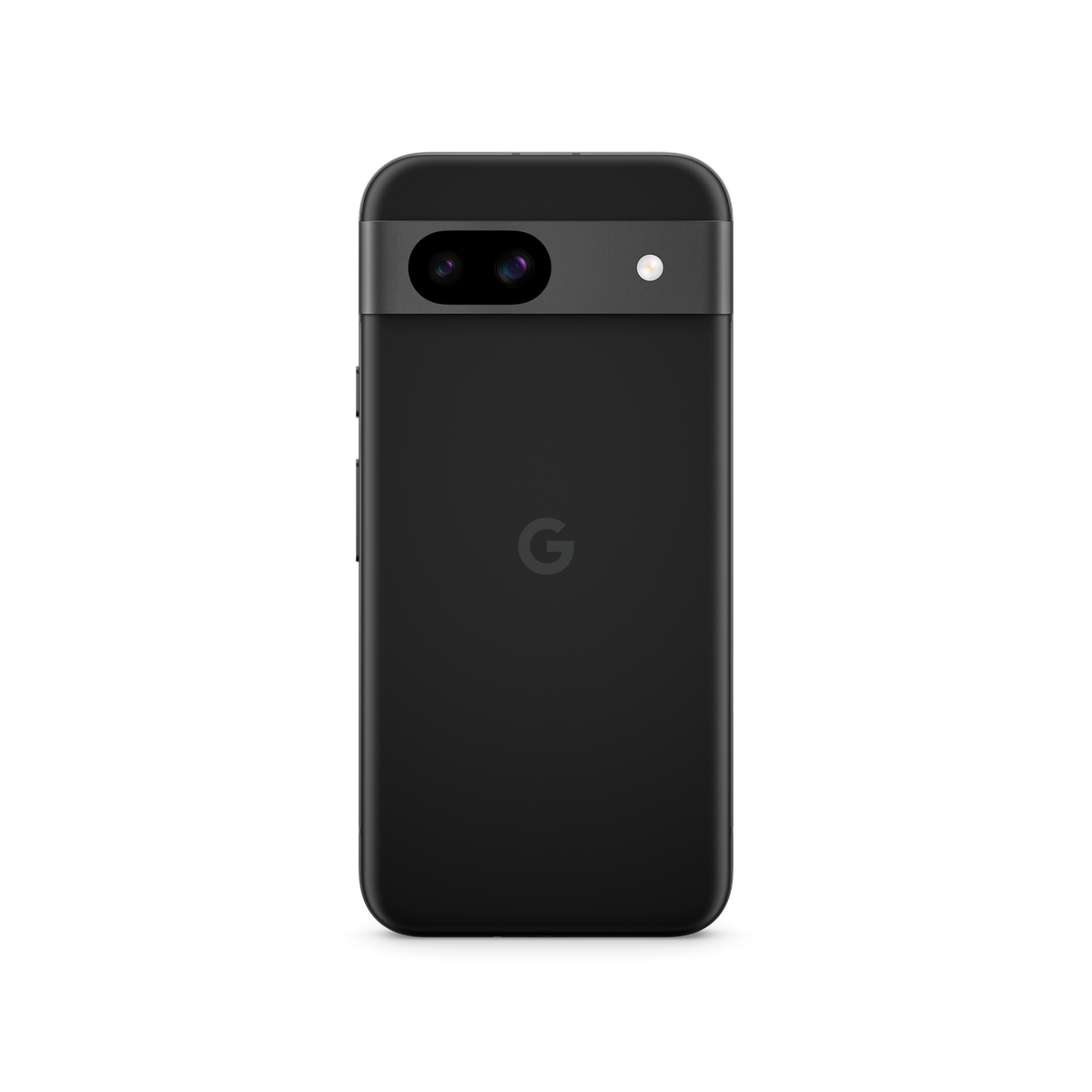 Czarny telefon Google Pixel 7a z paskiem aparatu i logo 'G'.