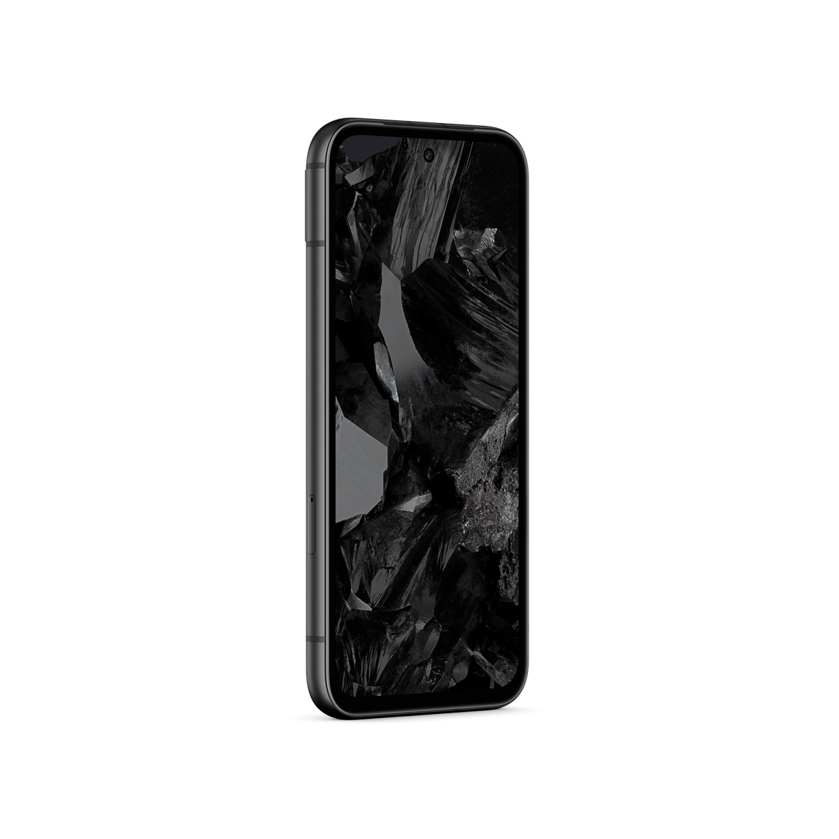 Widok z boku czarnego smartfona na czarnym tle.