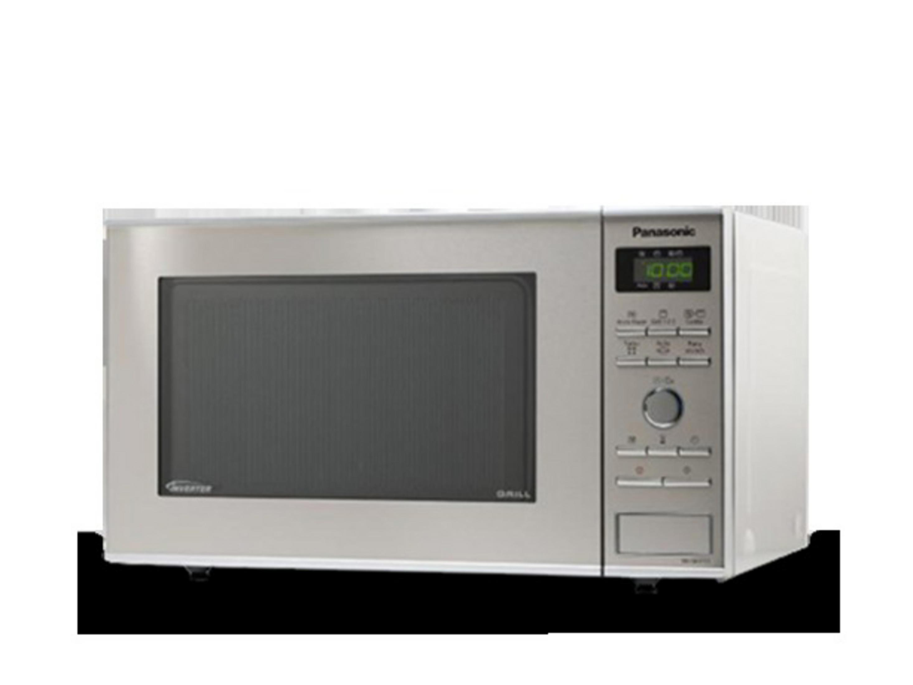 Silberner Panasonic Mikrowellenherd mit Bedienfeld auf der rechten Seite.