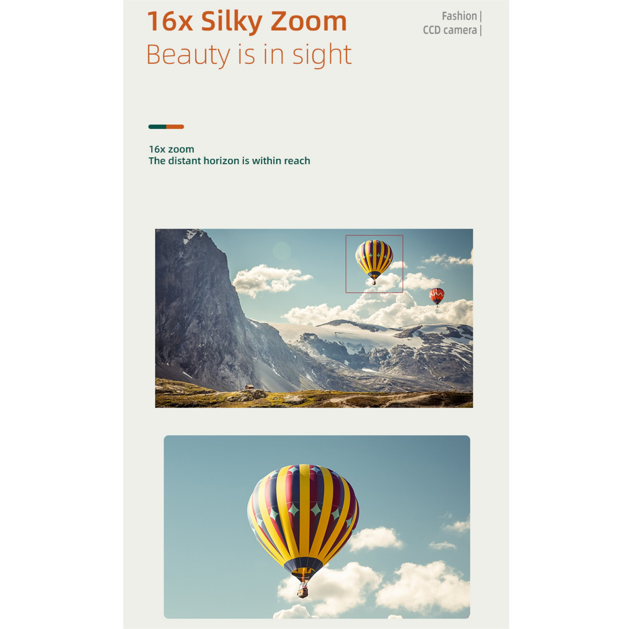 Eine Szene mit Heißluftballons. Einer steht im Fokus mit einem roten Kasten darum. Der Himmel ist blau mit Wolken.