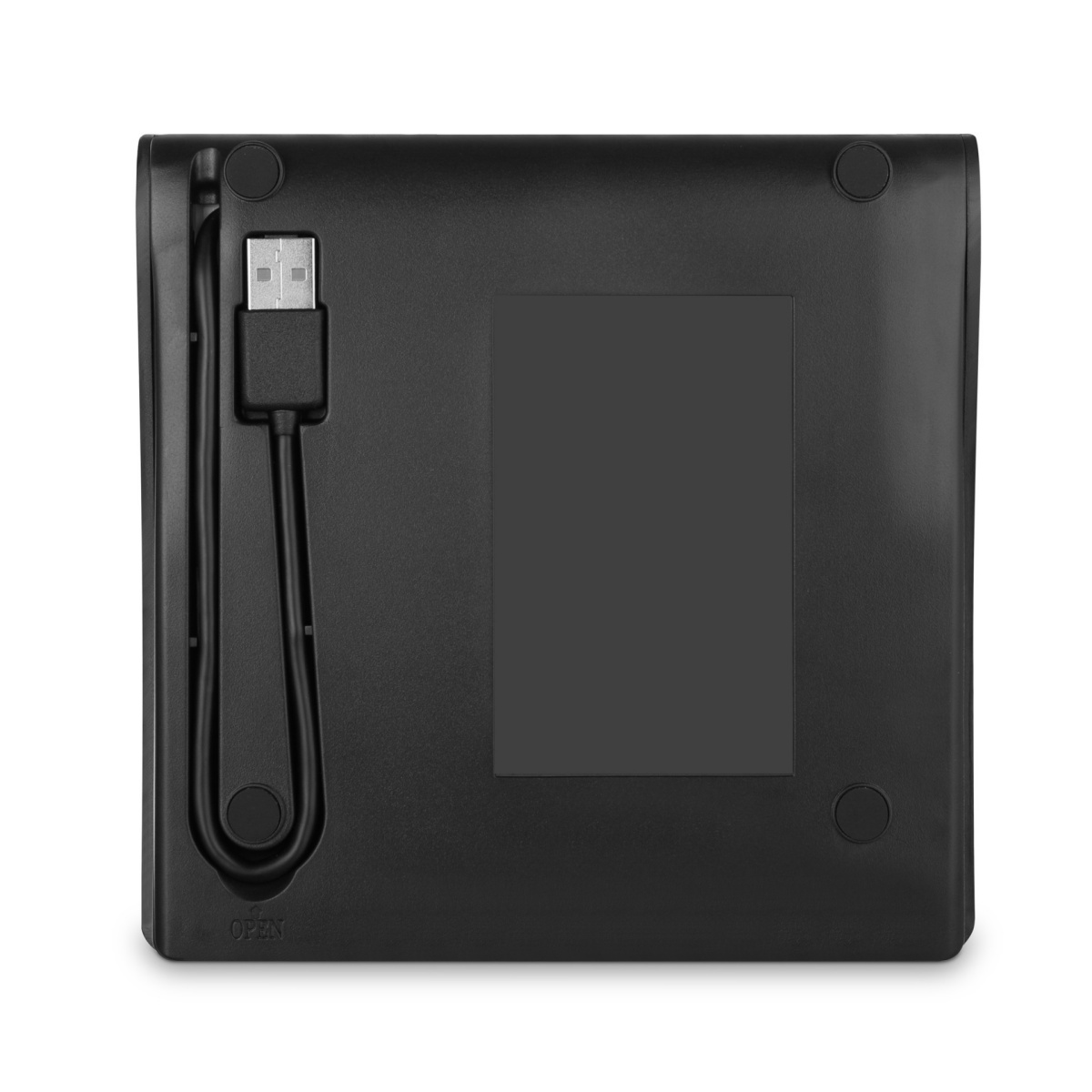 Schwarze Gerätebasis mit angeschlossenem USB-Kabel.