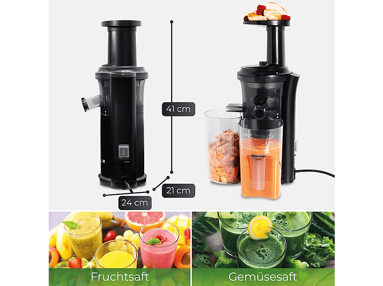 KLAMER Entsafter 150W Slow Juicer 150 Watt, Schwarz