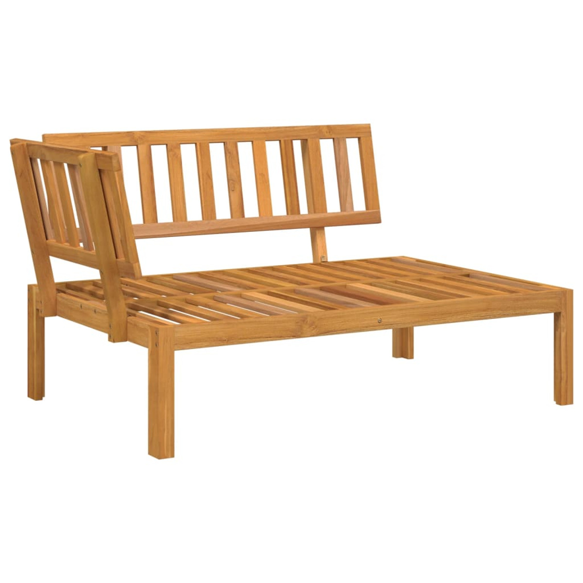 Un divano componibile in legno per esterni su sfondo bianco. Design a doghe.