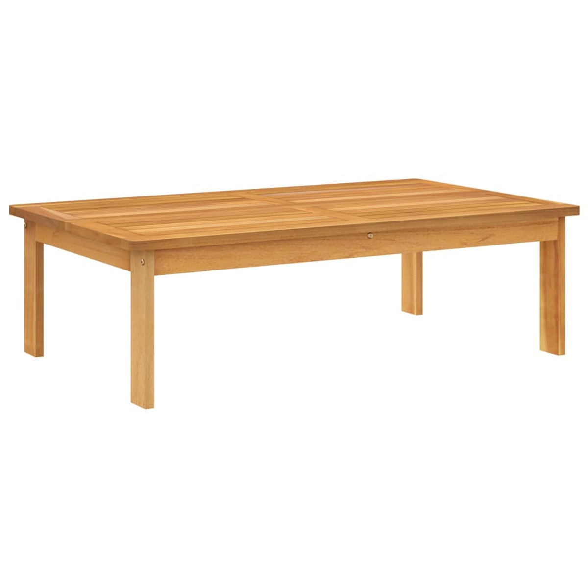 Tavolo in legno a quattro gambe. Ha una forma rettangolare. Colore marrone. Isolato su sfondo bianco.