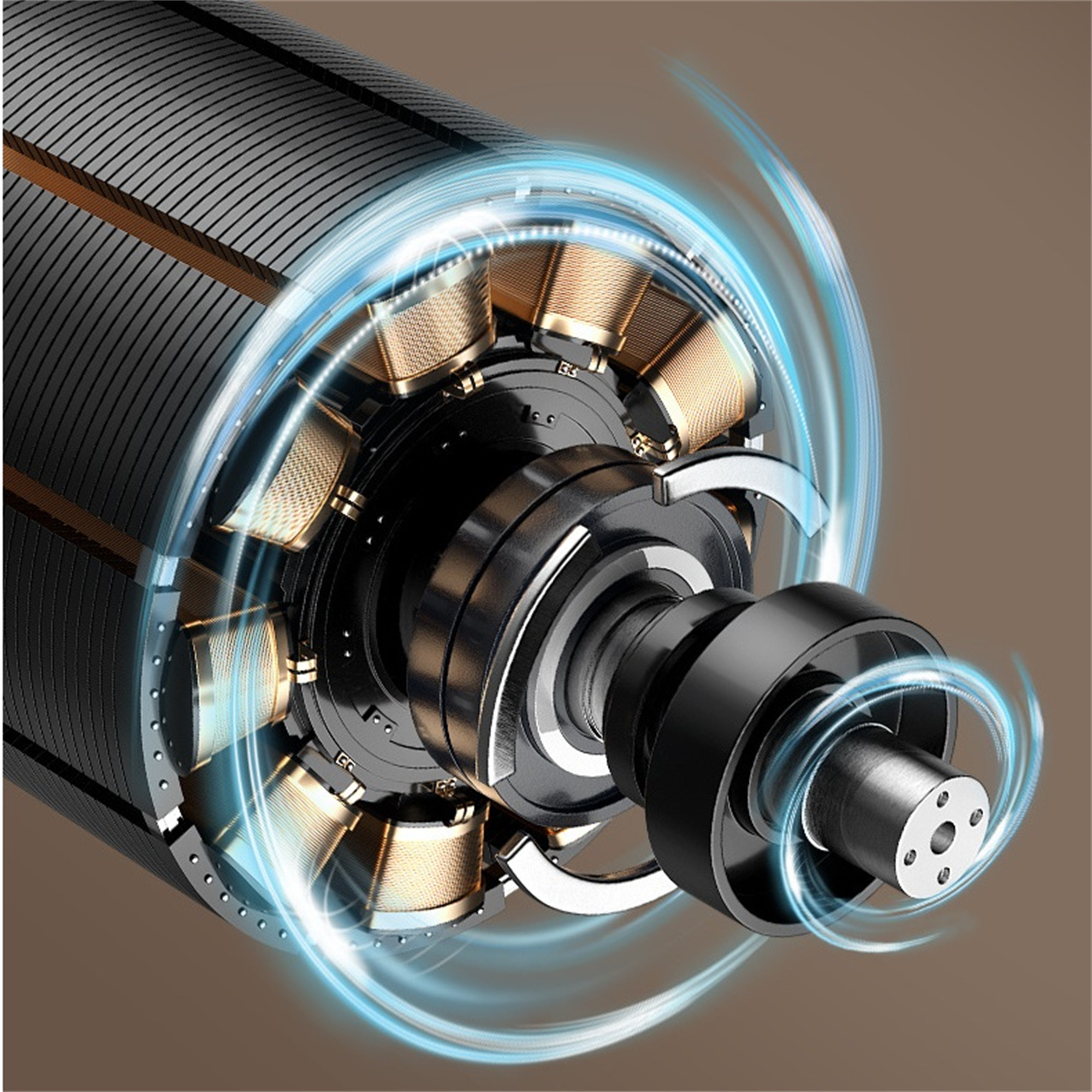 Nahaufnahme eines mechanischen Motorkerns mit Magnetspulen.