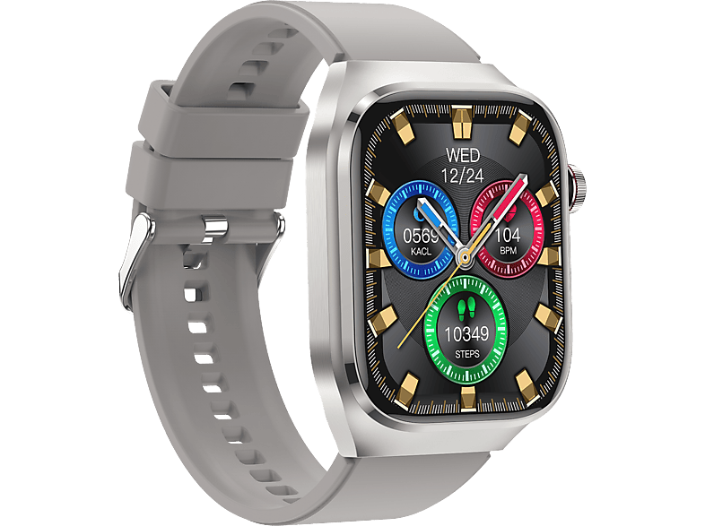 INF Smartwatch mit EKG, Herzfrequenz, Blutdruck, Schla Smartwatch Silikon, Grau