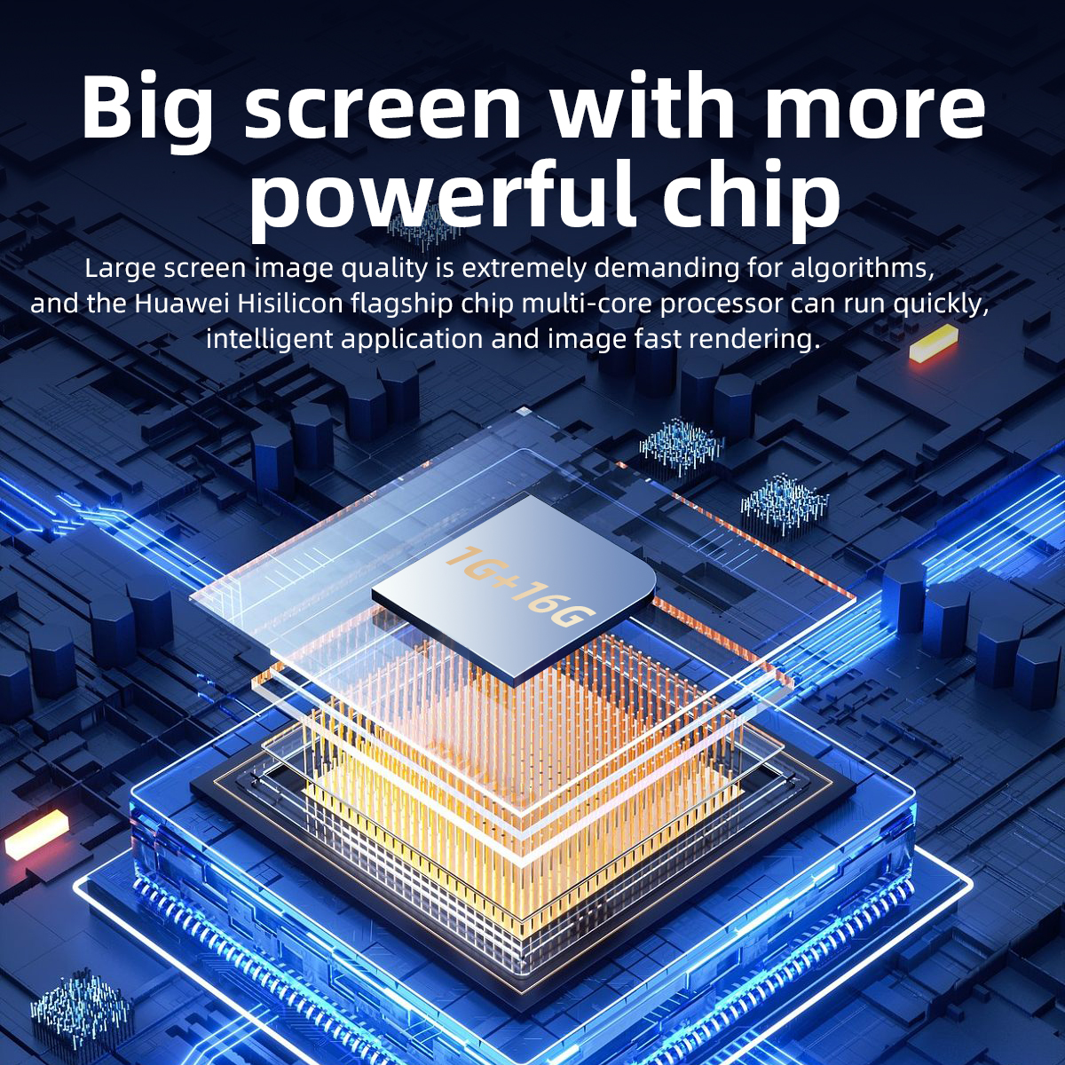 Diagramm eines Chips mit dem Text: "Großer Bildschirm mit leistungsstärkerem Chip".