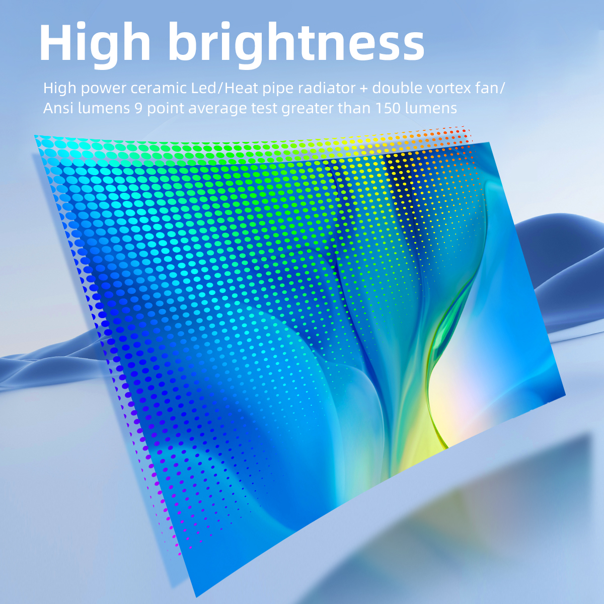 Blaues Licht mit bunten Mustern und Text: Hohe Helligkeit.