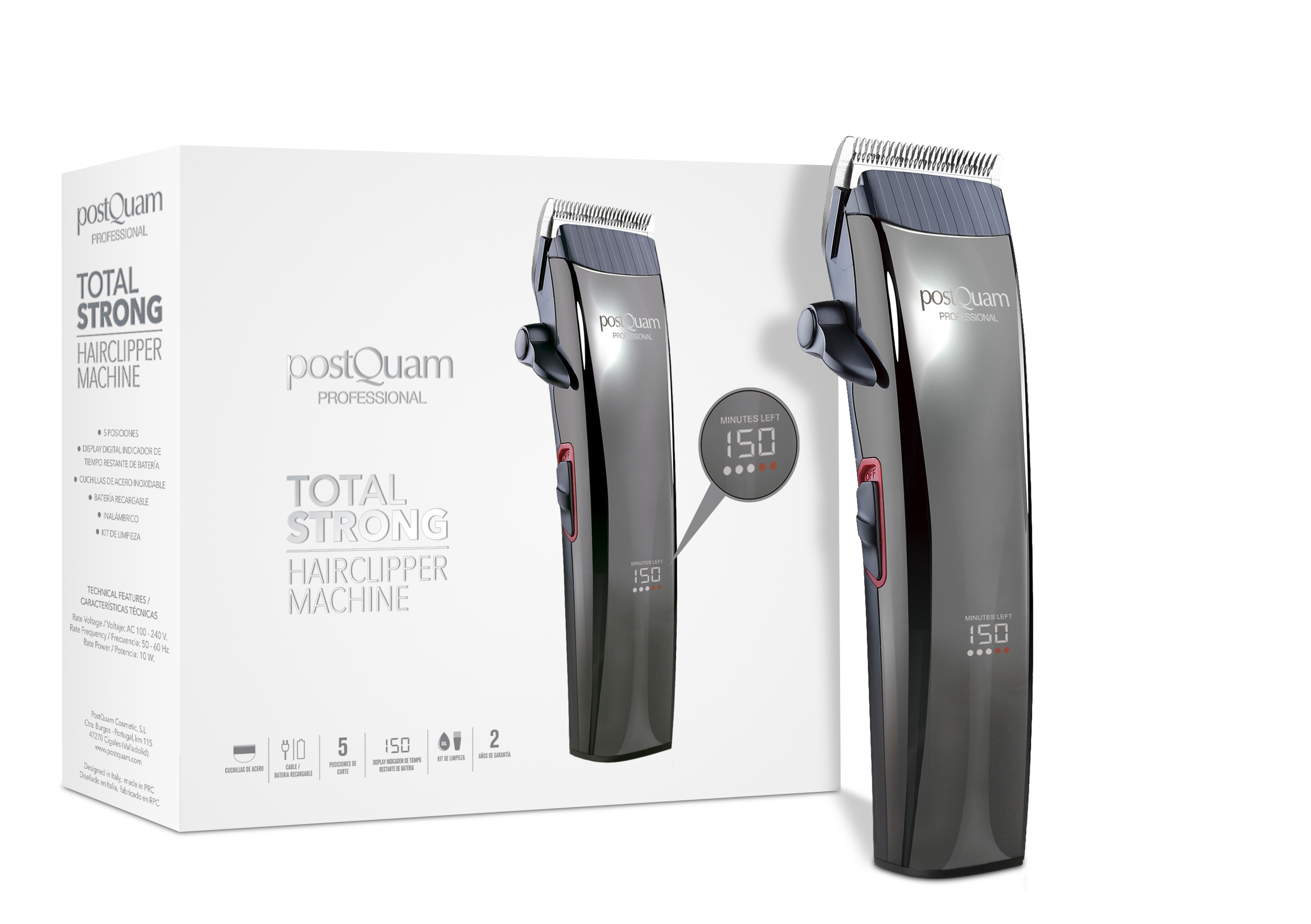 Maszynka do włosów w pudełku z cyfrowym wyświetlaczem. Jedna maszynka poza pudełkiem.