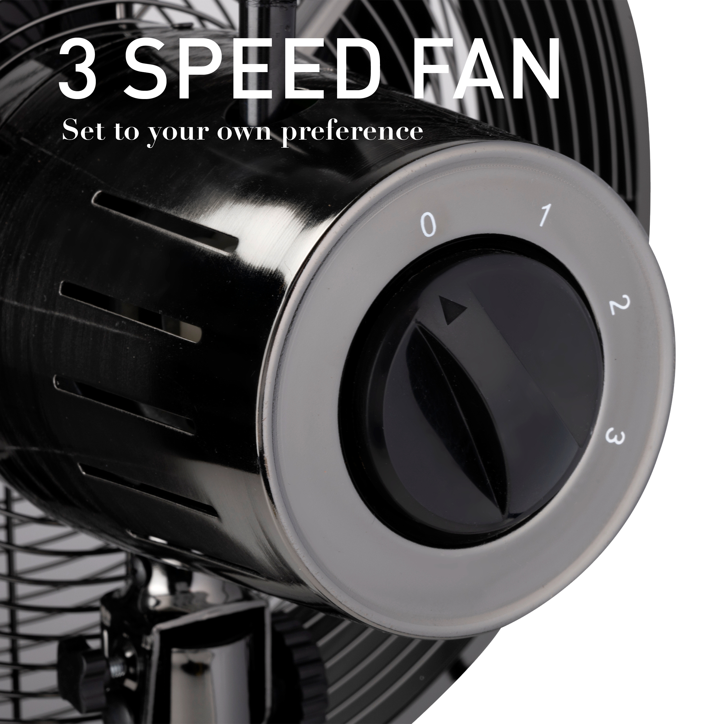 Cadran de contrôle du ventilateur avec réglages de vitesse : 0, 1, 2, 3. Cadran noir.