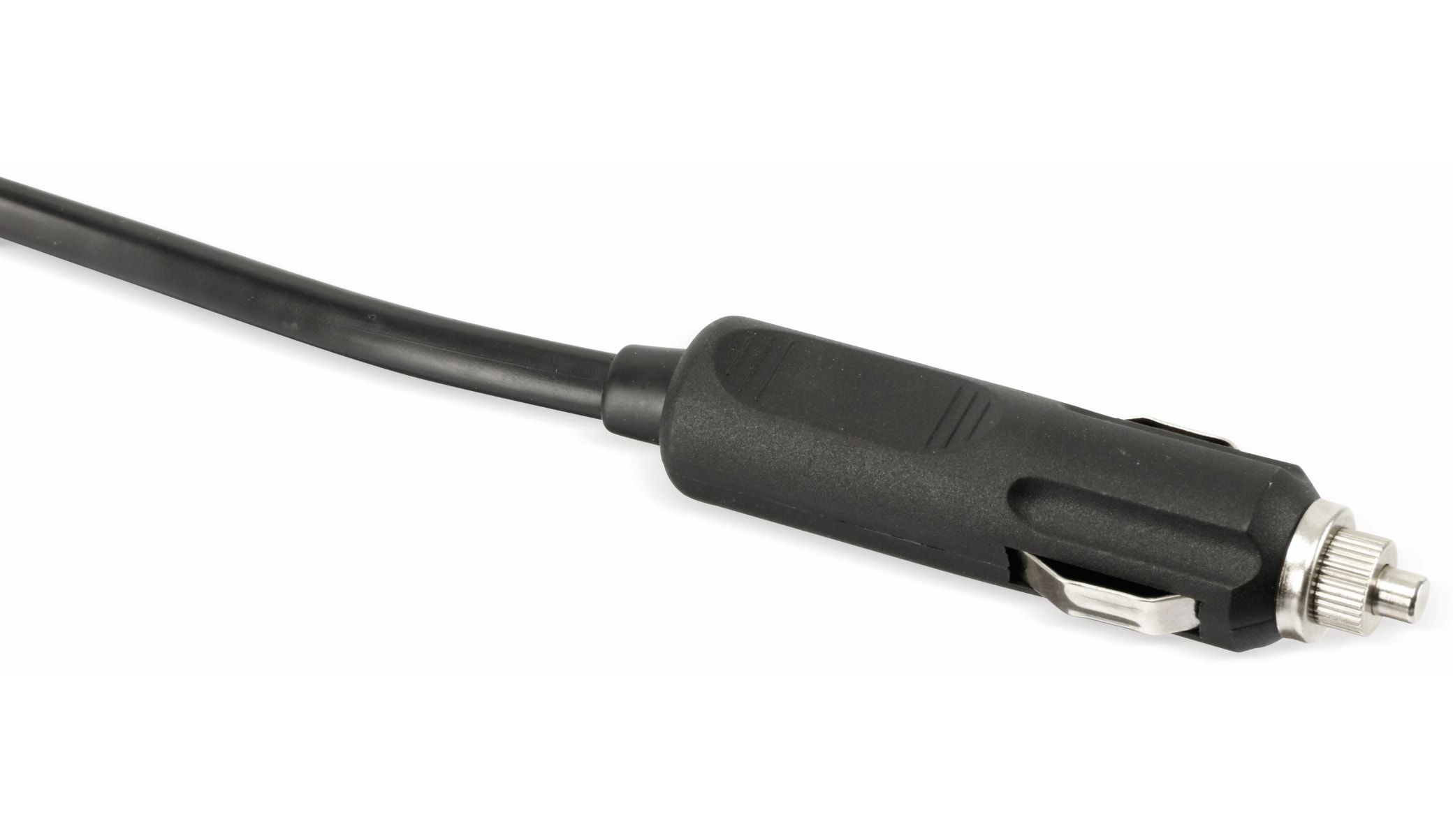 Black car charger adapter, close-up shot.