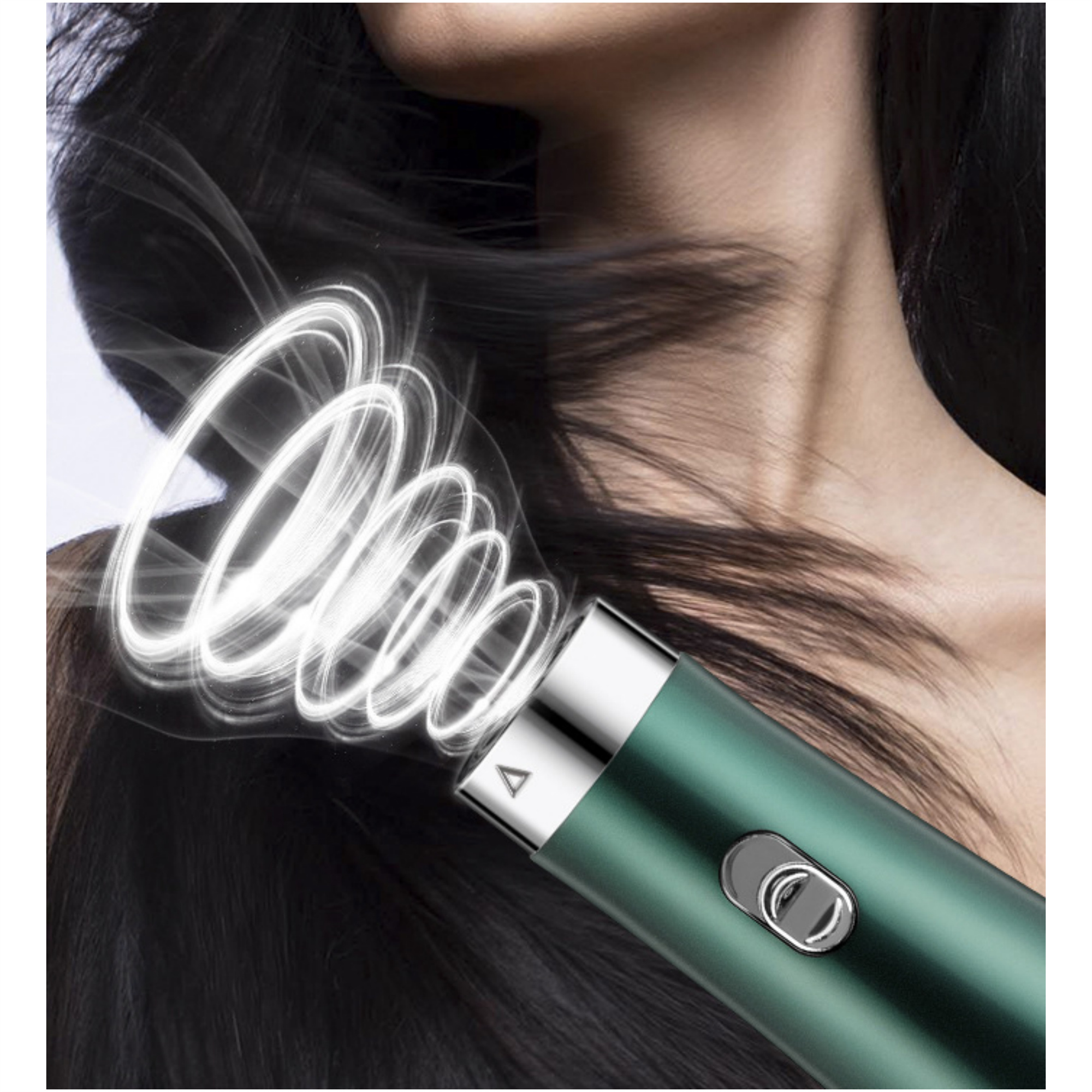 Ein grüner Lockenstab mit einem weißen Lichteffekt.