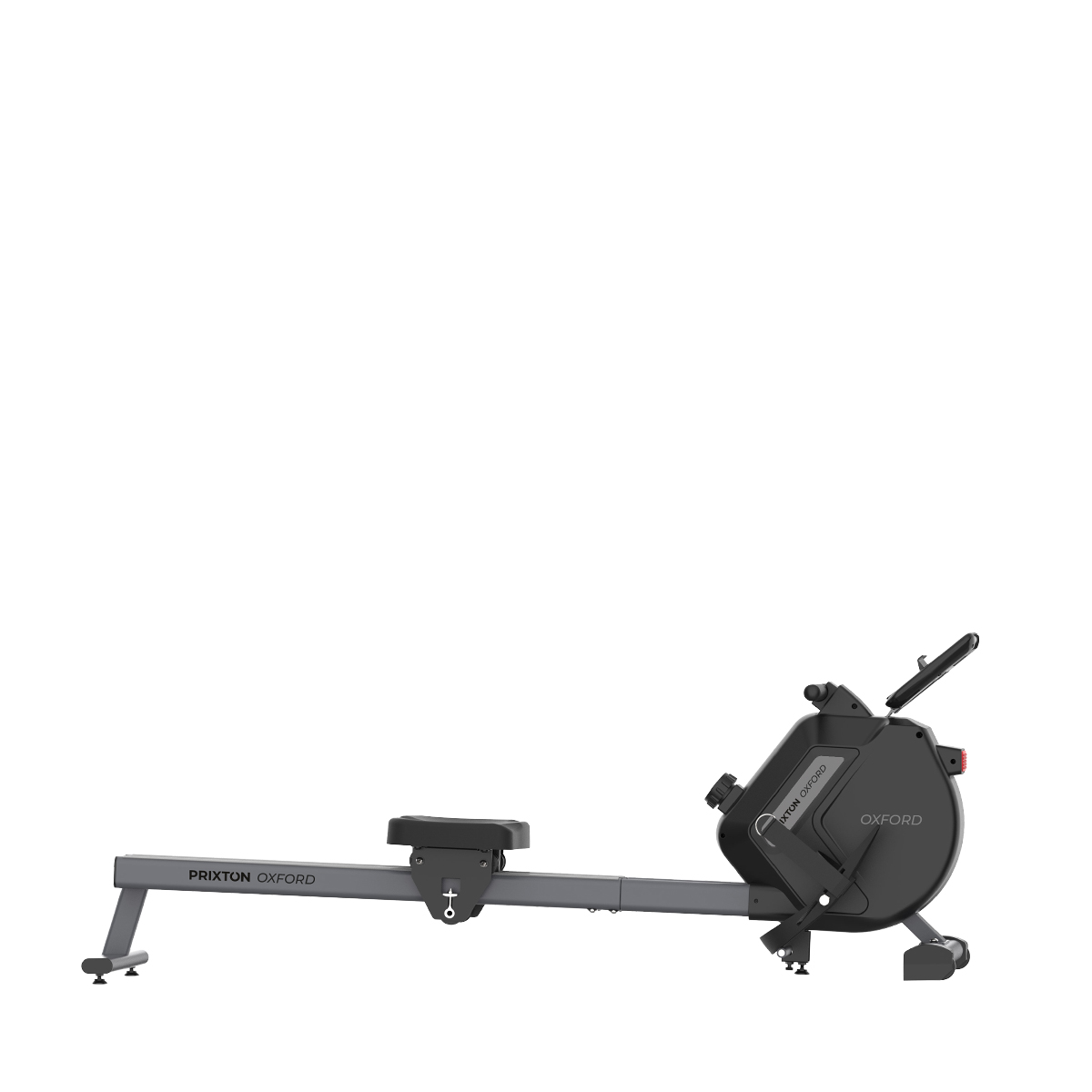 Wioślarz w studio. Jest szary i czarny z nazwą marki.